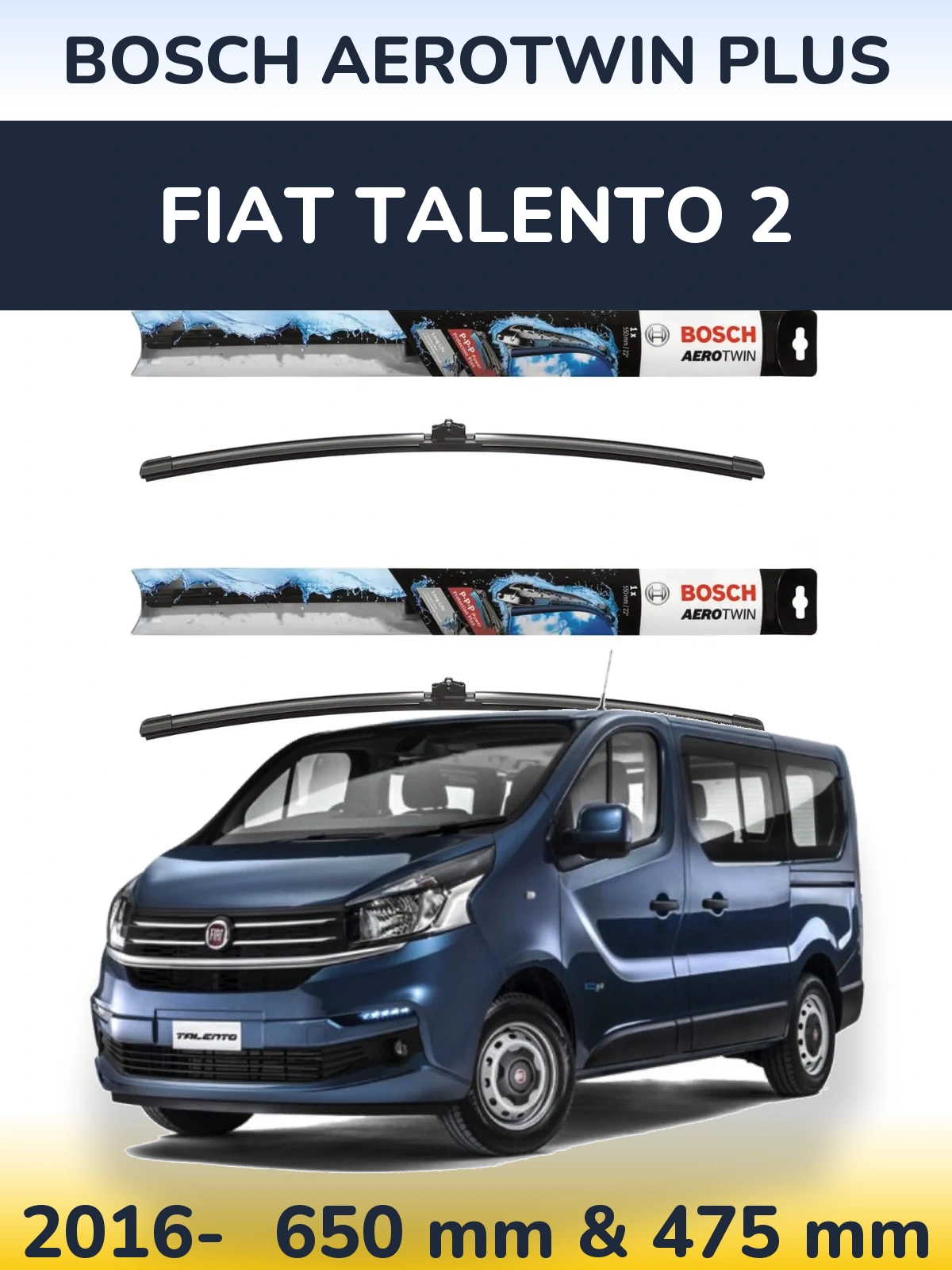 Sada předních stěračů BOSCH AeroTwin Plus 650 a 475 mm pro Fiat Talento 2 2016-2026