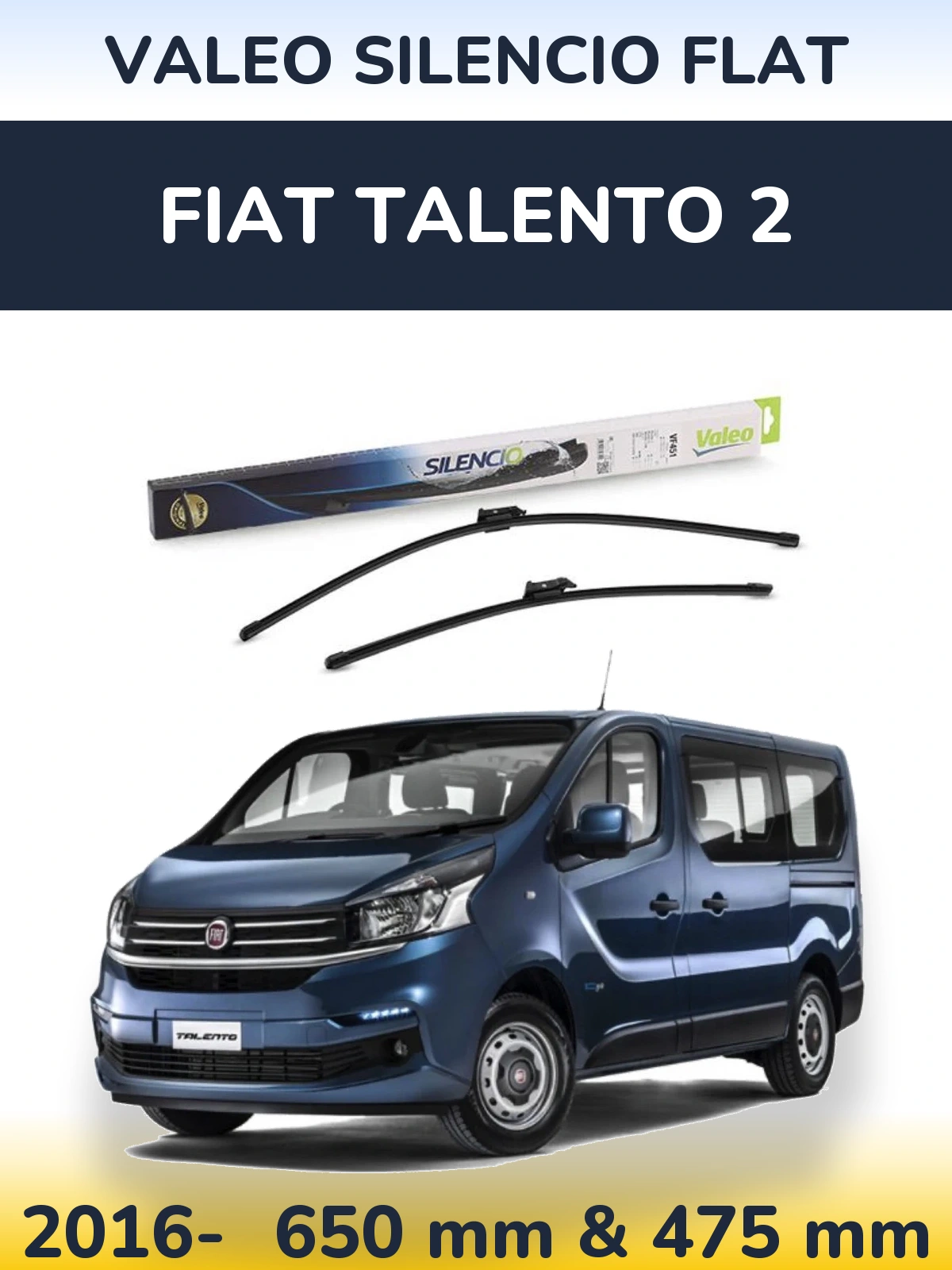 Sada předních stěračů Valeo Silencio Flat 650 a 475 mm pro Fiat Talento 2 2016-2026