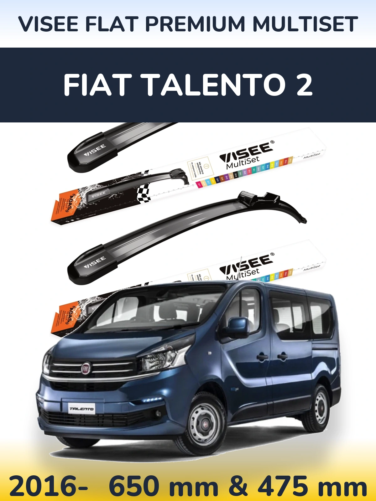 Sada předních stěračů VISEE FLAT PREMIUM MultiSet 650 a 475 mm pro Fiat Talento 2 2016-2026