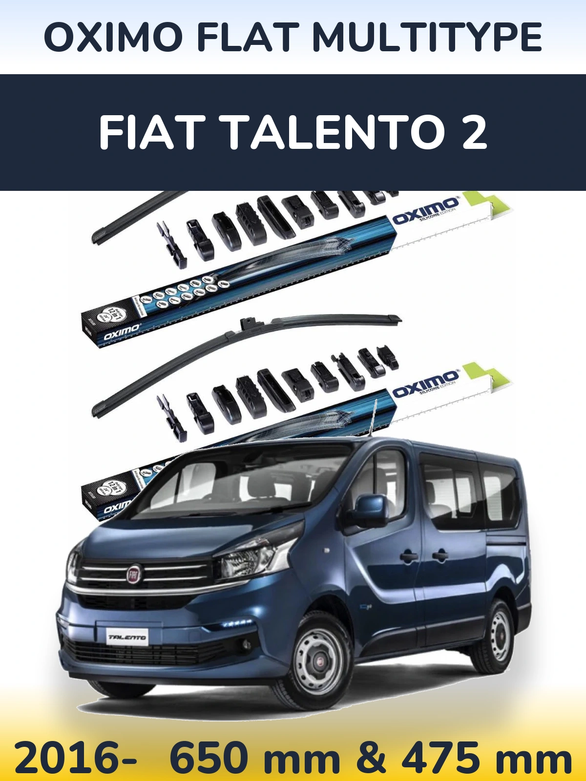 Sada předních stěračů Oximo Flat MultiType 650 a 475 mm pro Fiat Talento 2 2016-2026