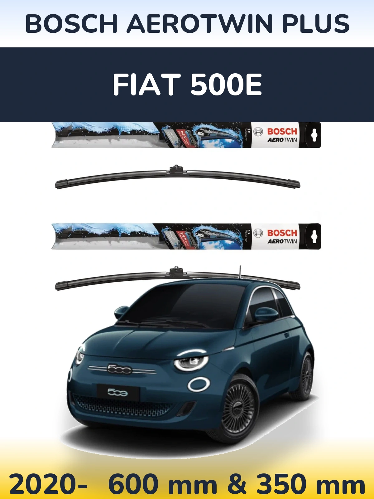 Sada předních stěračů BOSCH AeroTwin Plus 600 a 350 mm pro Fiat 500e 2020-2026