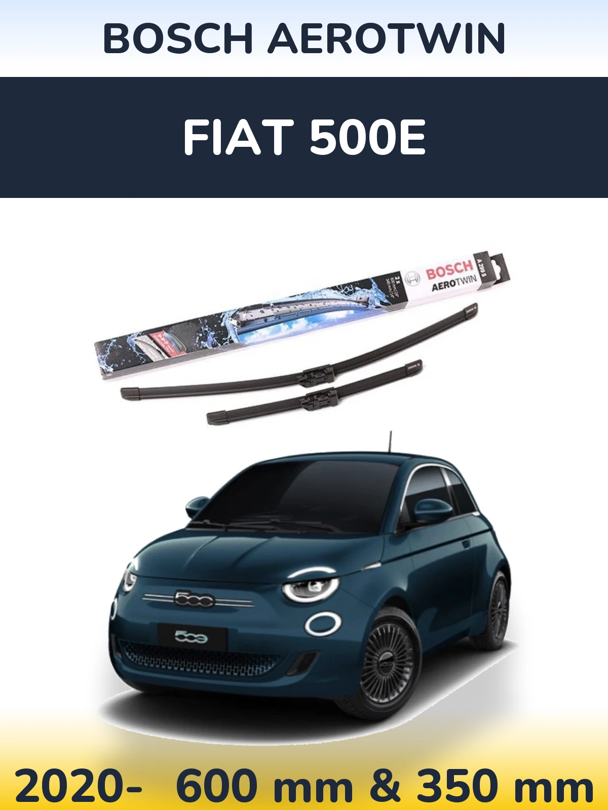 Комплект передніх щіток BOSCH AeroTwin 600 & 350 мм для Fiat 500e 2020-2026