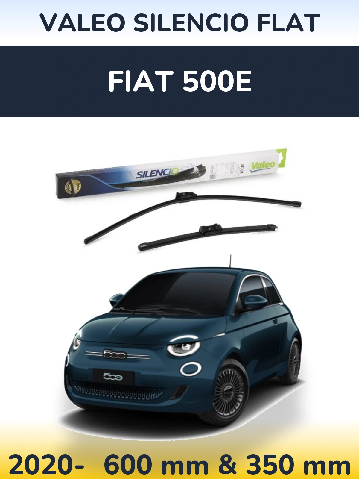 Sada předních stěračů Valeo Silencio Flat 600 a 350 mm pro Fiat 500e 2020-2026