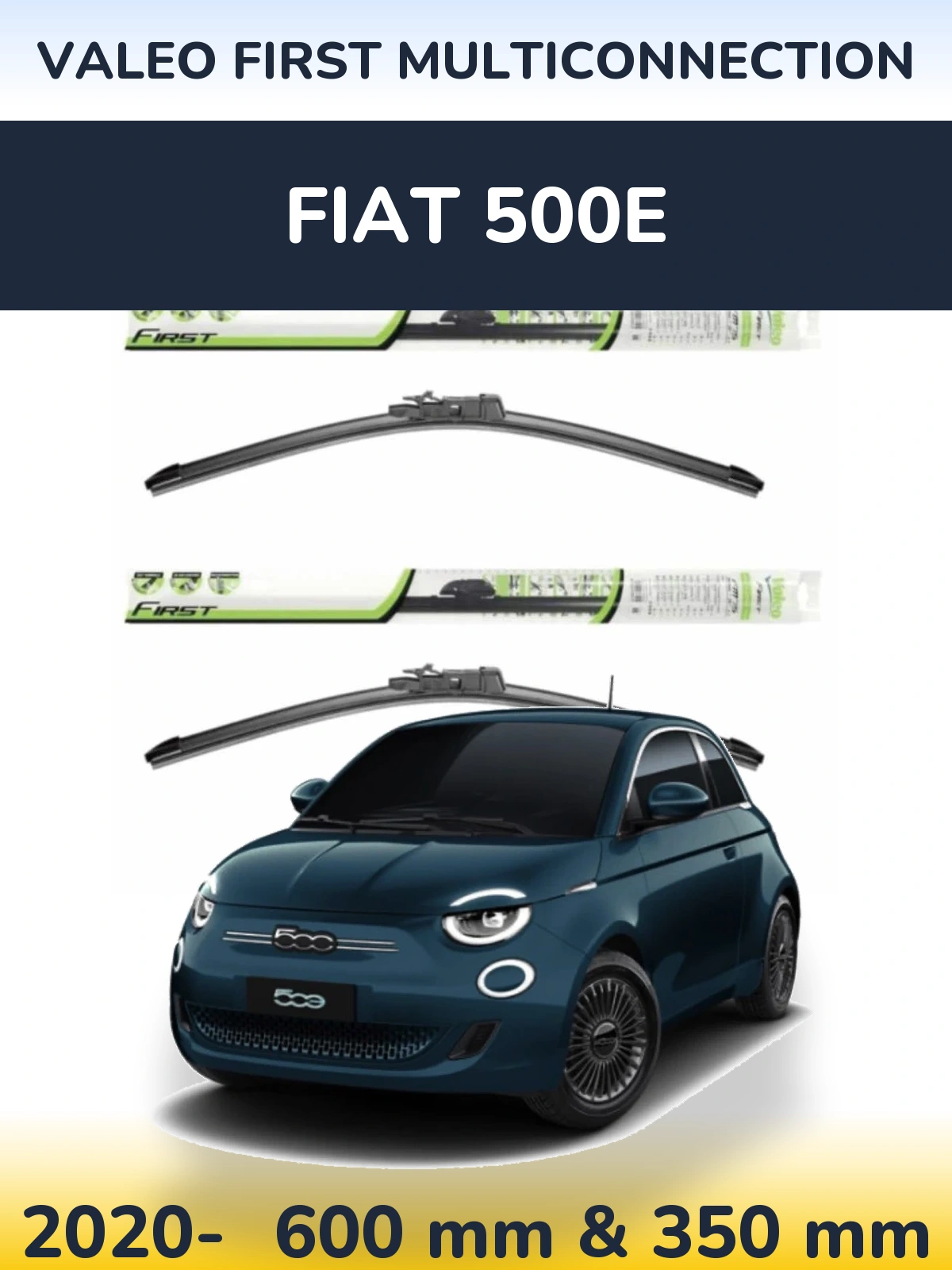 Sada předních stěračů Valeo First MultiConnection 600 a 350 mm pro Fiat 500e 2020-2026