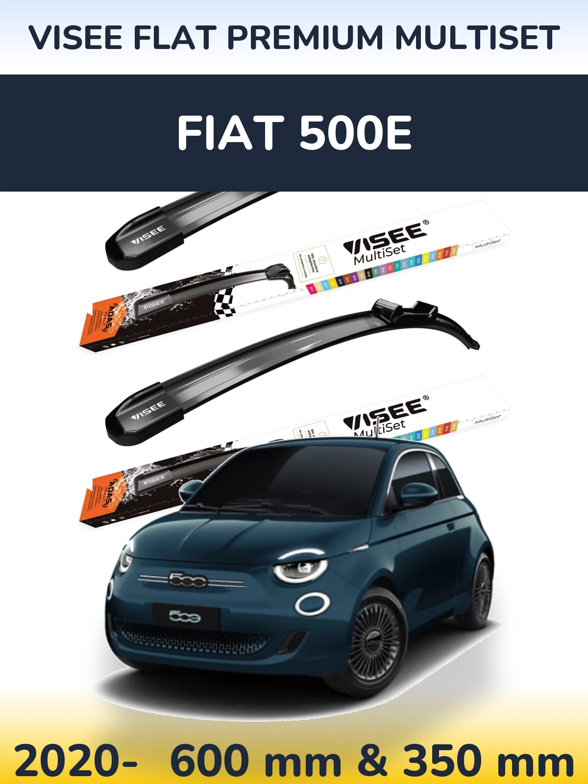 Sada předních stěračů VISEE FLAT PREMIUM MultiSet 600 a 350 mm pro Fiat 500e 2020-2026