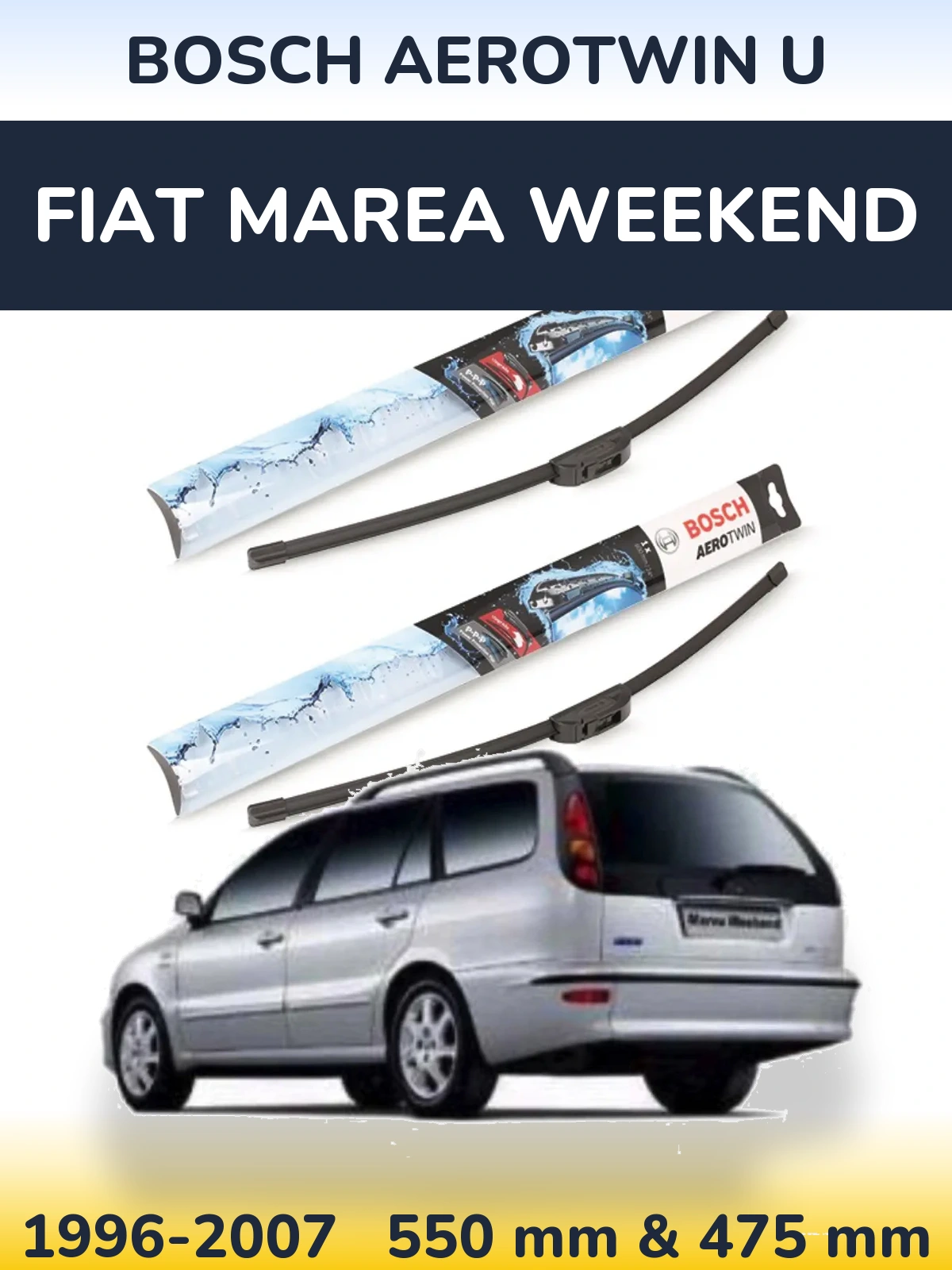 Sada předních stěračů BOSCH AeroTwin U 550 a 475 mm pro Fiat Marea Weekend 1996-2007