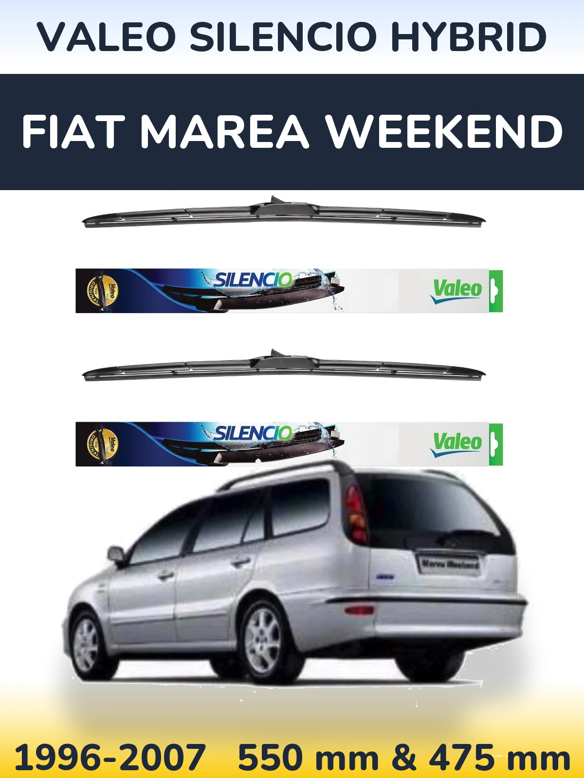 Sada předních stěračů Valeo Silencio Hybrid 550 a 475 mm pro Fiat Marea Weekend 1996-2007