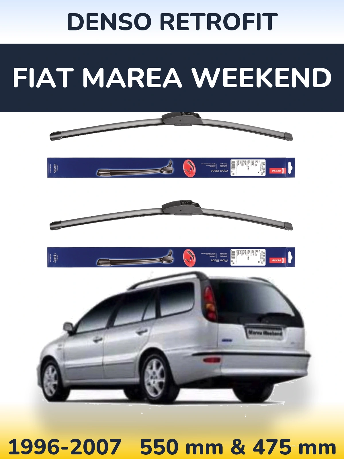 Sada předních stěračů Denso Retrofit 550 a 475 mm pro Fiat Marea Weekend 1996-2007
