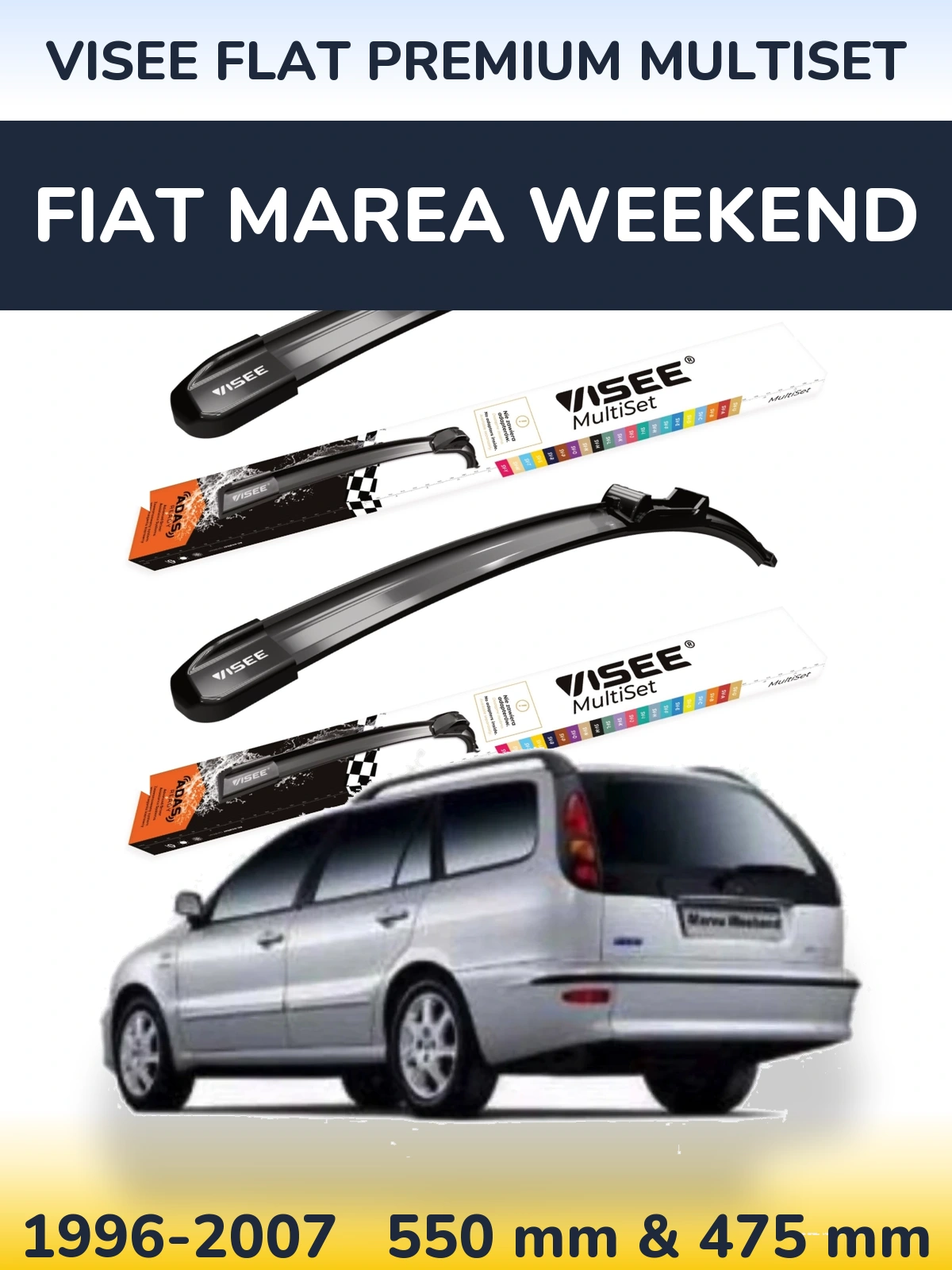 Sada předních stěračů VISEE FLAT PREMIUM MultiSet 550 a 475 mm pro Fiat Marea Weekend 1996-2007