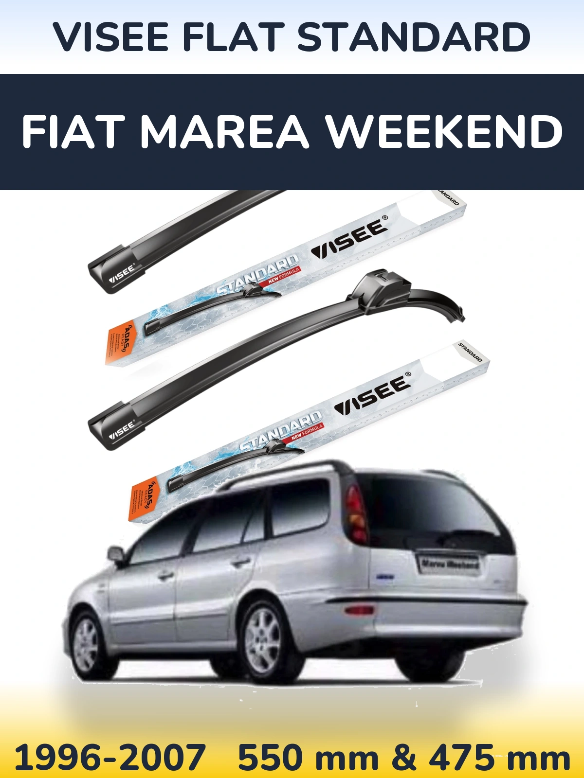 Sada předních stěračů VISEE FLAT STANDARD 550 a 475 mm pro Fiat Marea Weekend 1996-2007