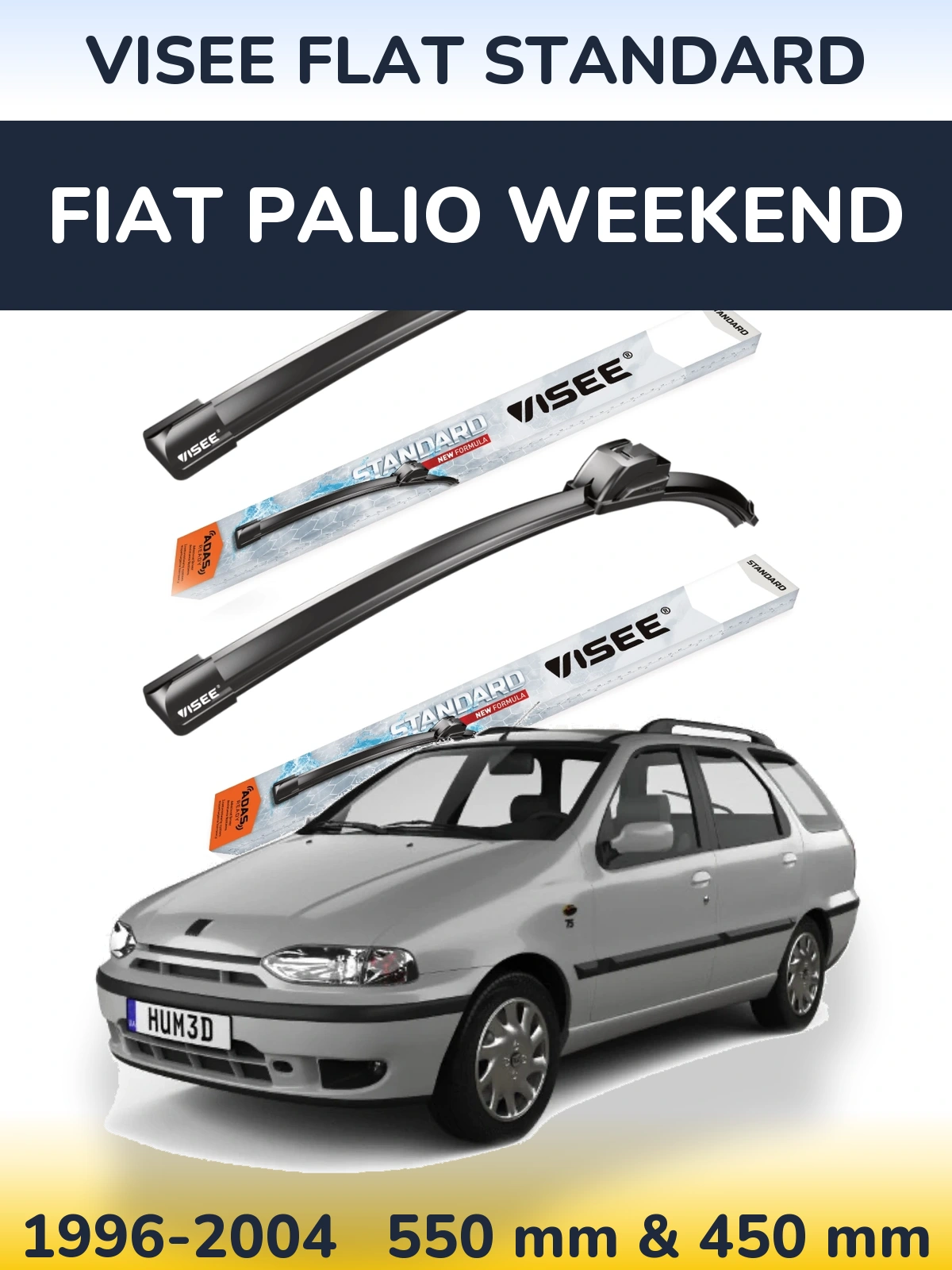 Sada předních stěračů VISEE FLAT STANDARD 550 a 450 mm pro Fiat Palio Weekend 1996-2004