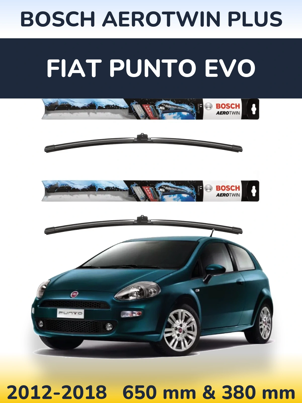 Sada předních stěračů BOSCH AeroTwin Plus 650 a 380 mm pro Fiat Punto Evo 2012-2018