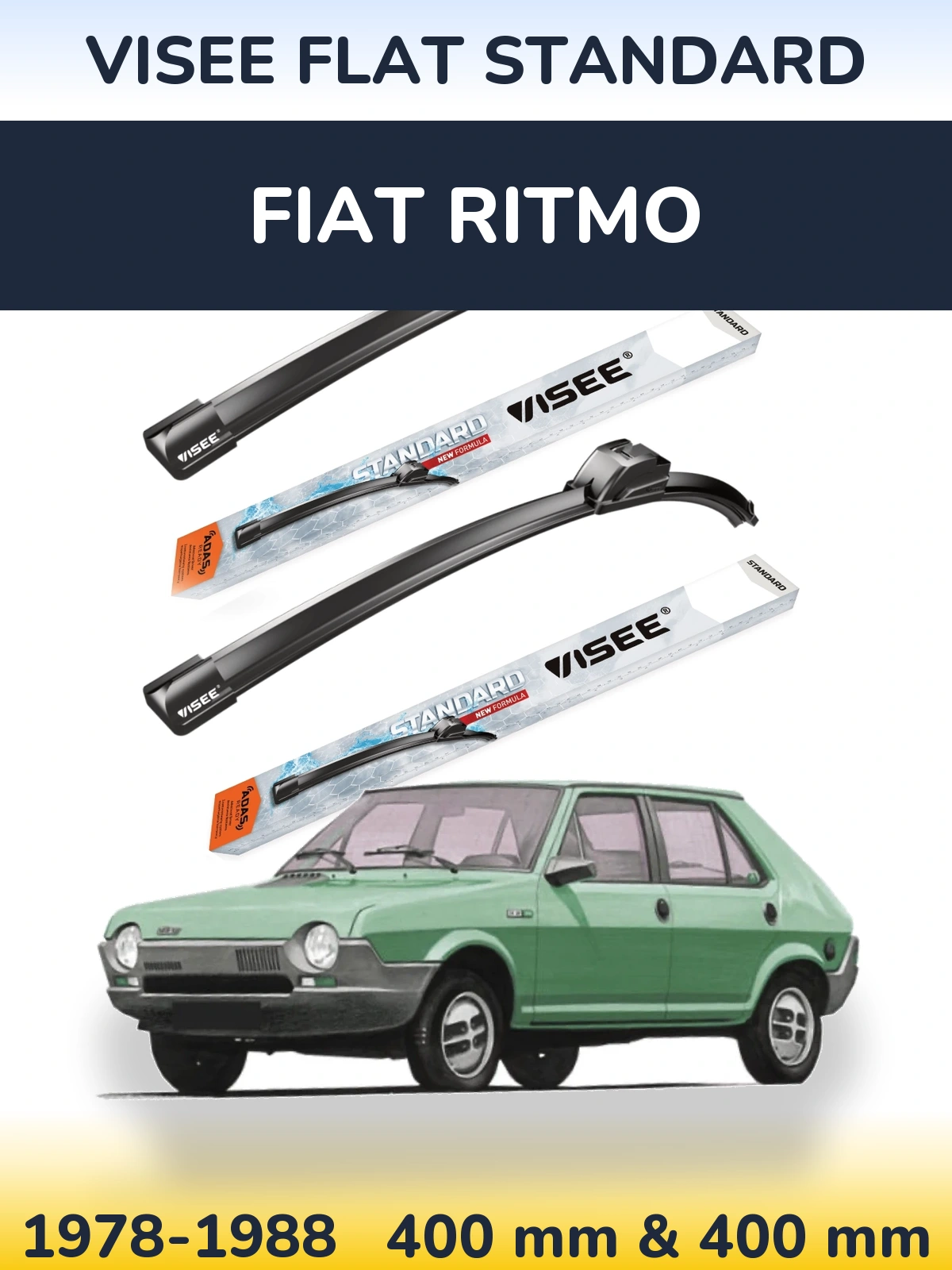 Sada předních stěračů VISEE FLAT STANDARD 400 a 400 mm pro Fiat Ritmo 1978-1988