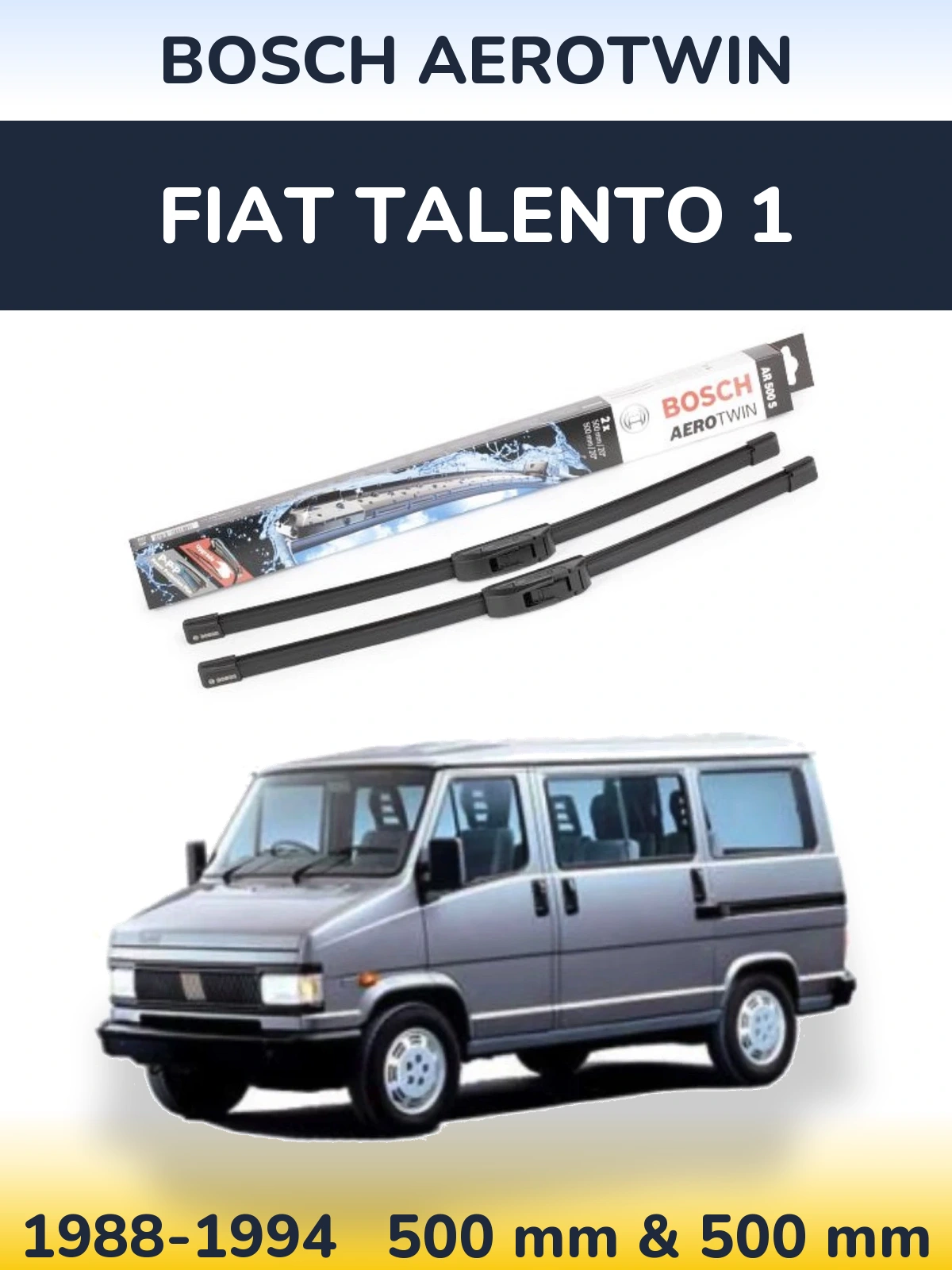 Sada předních stěračů BOSCH AeroTwin 500 a 500 mm pro Fiat Talento 1 1988-1994