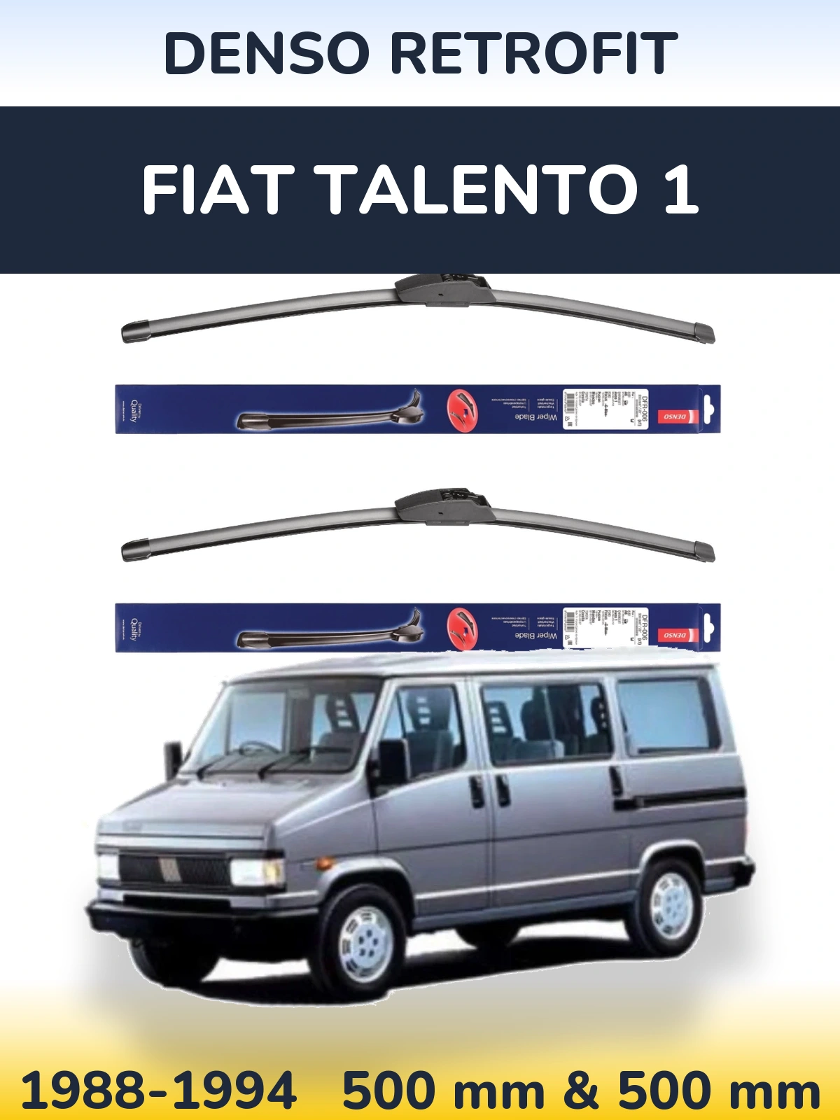 Sada předních stěračů Denso Retrofit 500 a 500 mm pro Fiat Talento 1 1988-1994