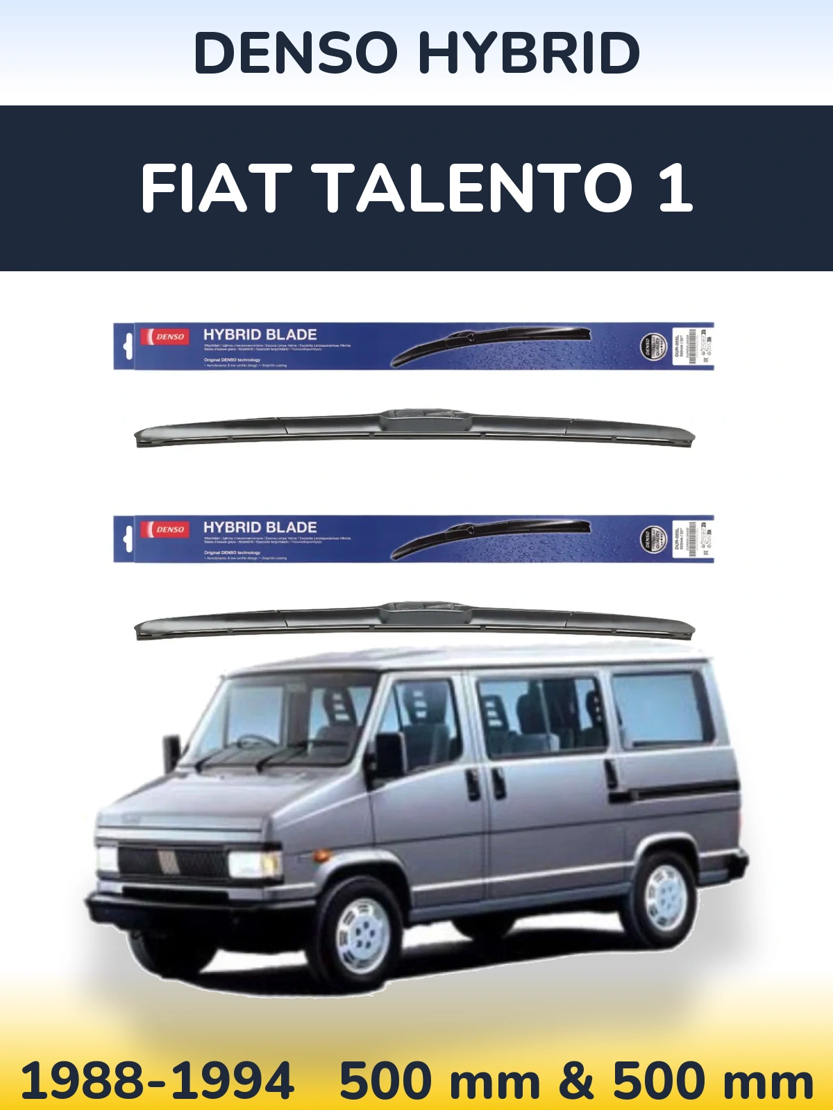 Sada předních stěračů Denso Hybrid 500 a 500 mm pro Fiat Talento 1 1988-1994