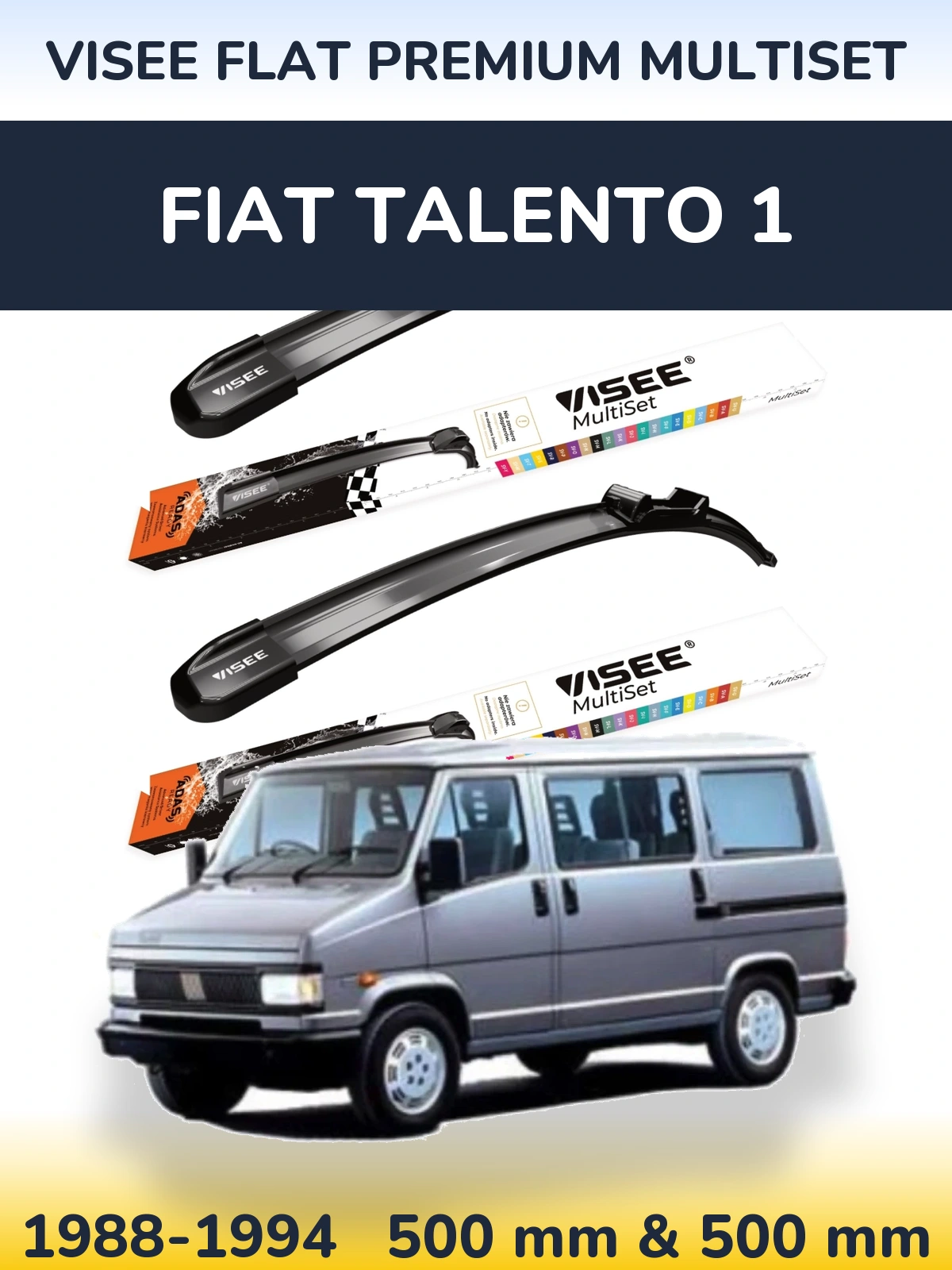 Комплект передніх щіток VISEE FLAT PREMIUM MultiSet 500 & 500 мм для Fiat Talento 1 1988-1994