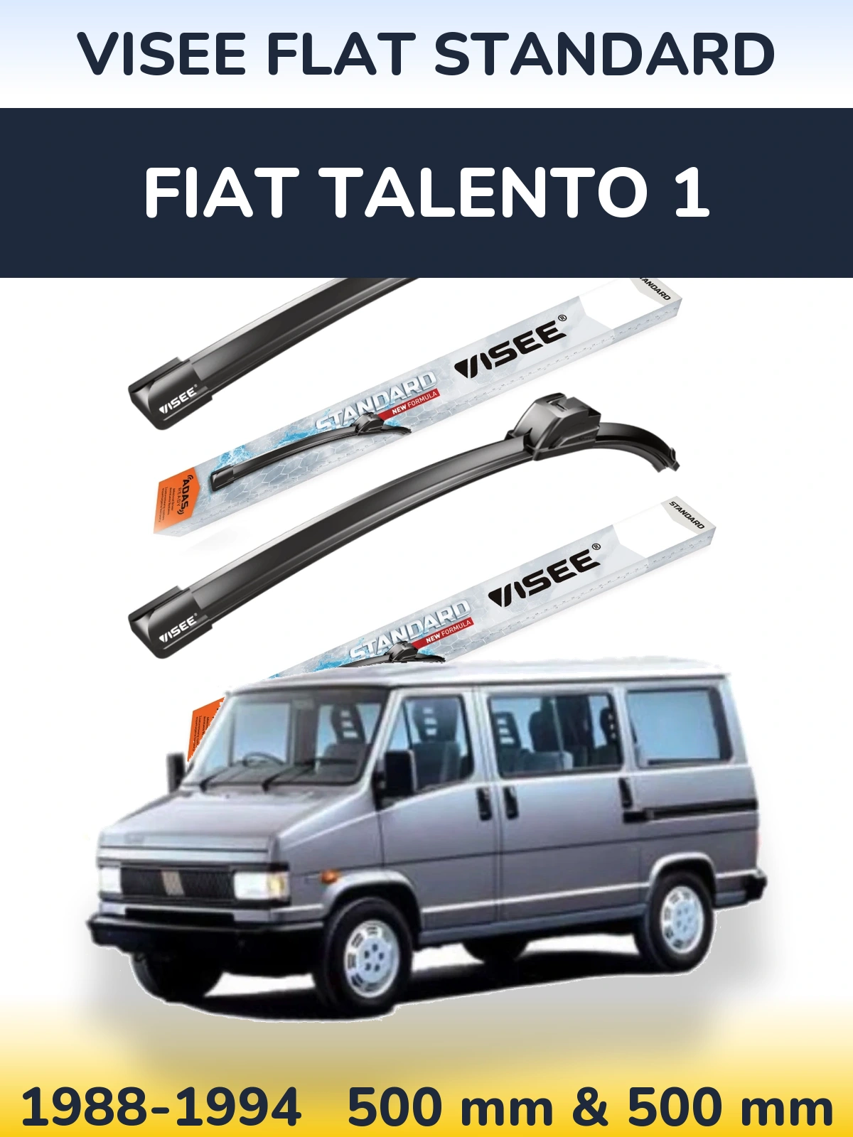Sada předních stěračů VISEE FLAT STANDARD 500 a 500 mm pro Fiat Talento 1 1988-1994