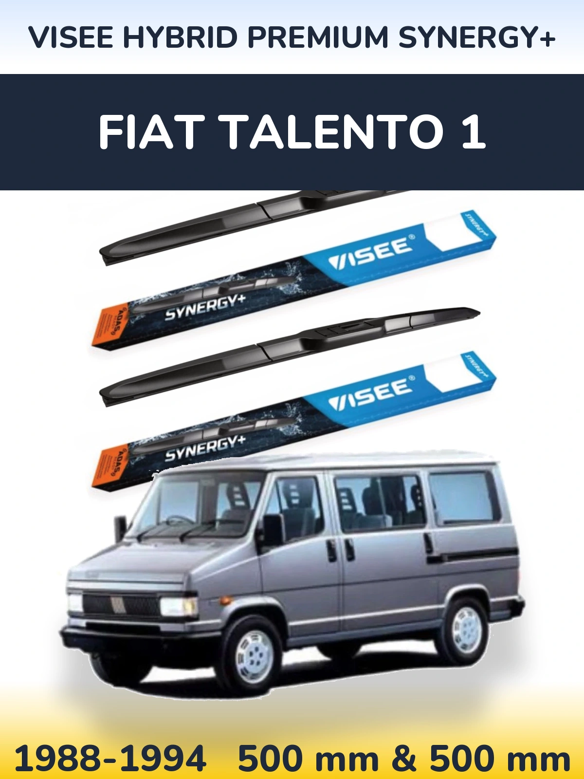 Sada předních stěračů VISEE HYBRID PREMIUM SYNERGY+ 500 a 500 mm pro Fiat Talento 1 1988-1994