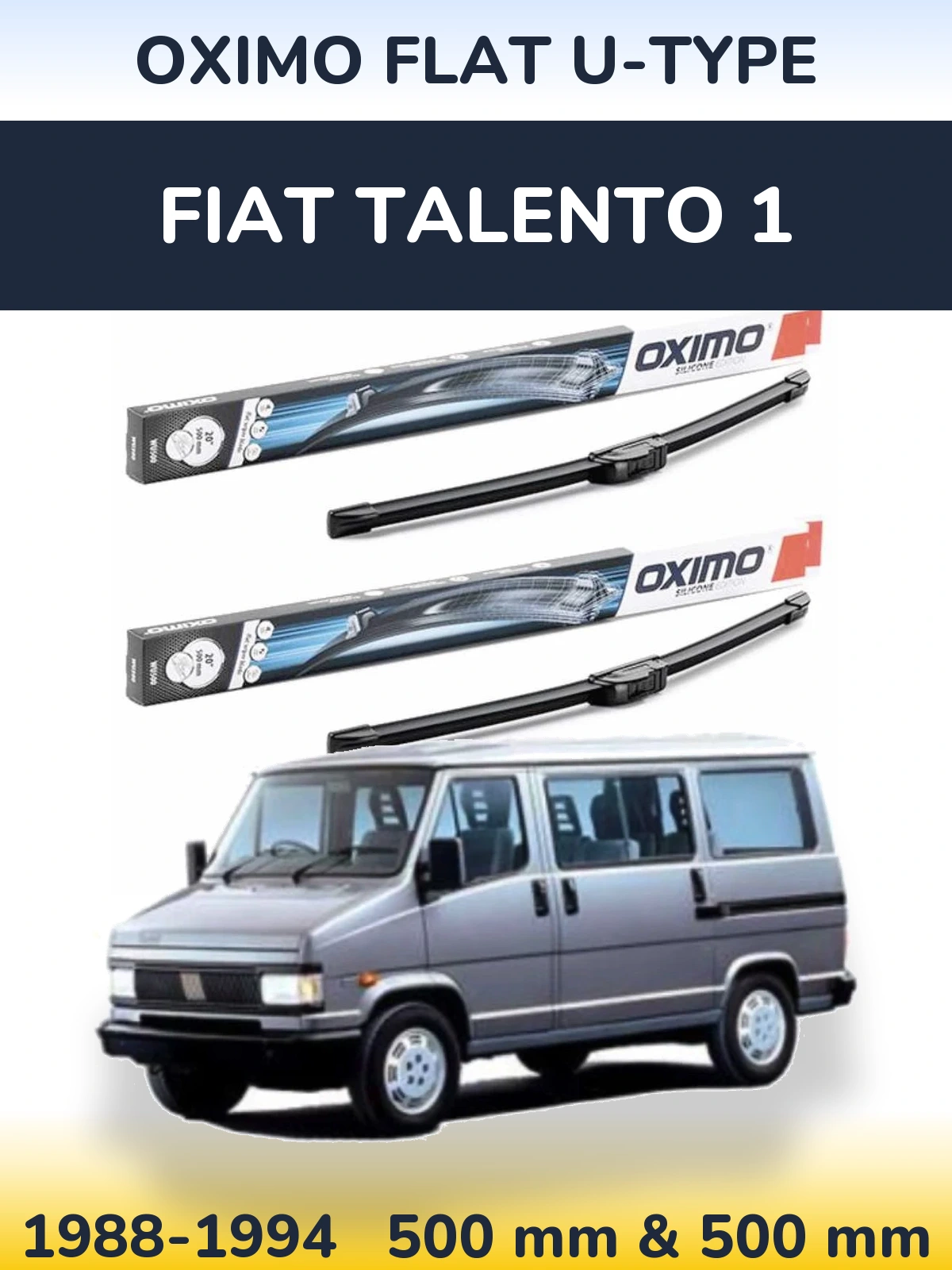 Sada předních stěračů Oximo Flat U-type 500 a 500 mm pro Fiat Talento 1 1988-1994