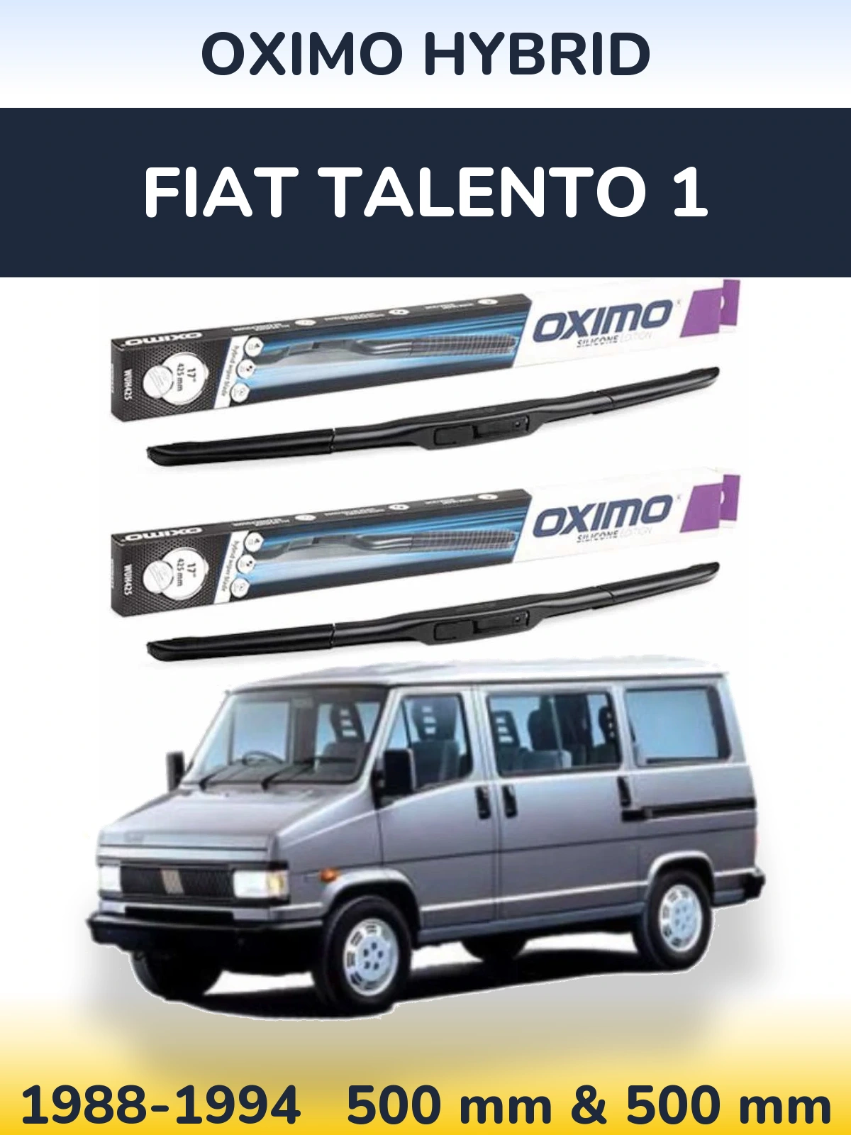 Sada předních stěračů Oximo Hybrid 500 a 500 mm pro Fiat Talento 1 1988-1994