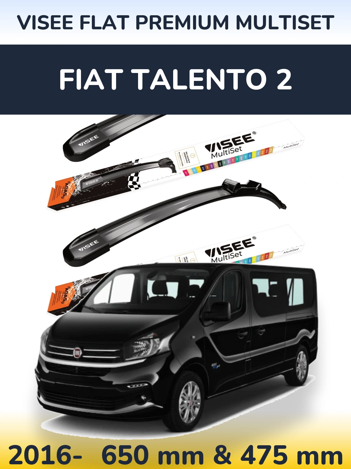 Sada předních stěračů VISEE FLAT PREMIUM MultiSet 650 a 475 mm pro Fiat Talento 2 2016-2026
