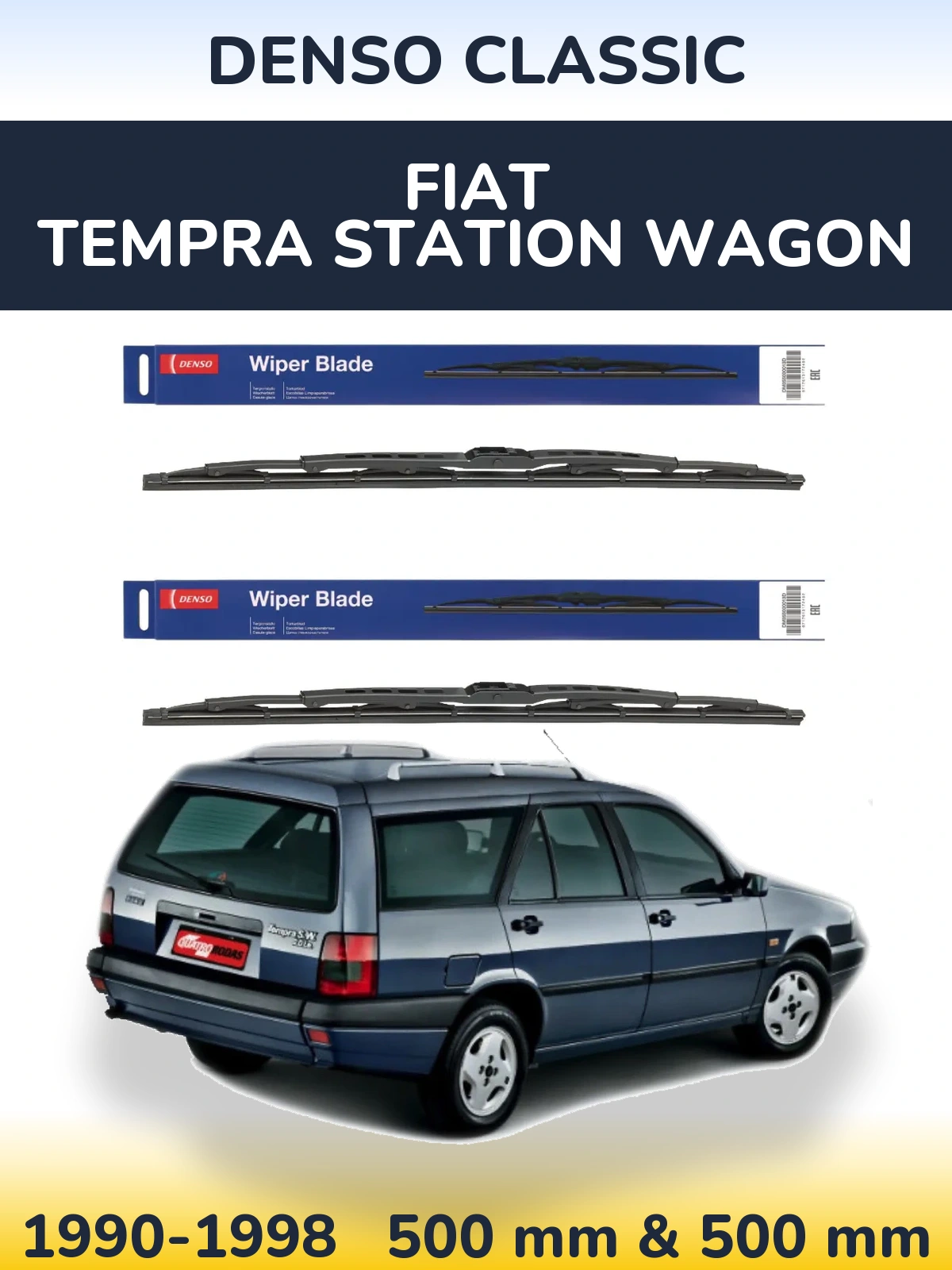 Комплект передних дворников Denso Classic 500 & 500 мм для Fiat Tempra Station Wagon 1990-1998