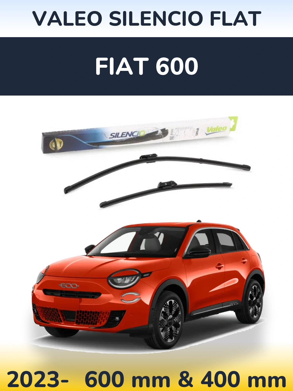 Sada předních stěračů Valeo Silencio Flat 600 a 400 mm pro Fiat 600 2023-2026
