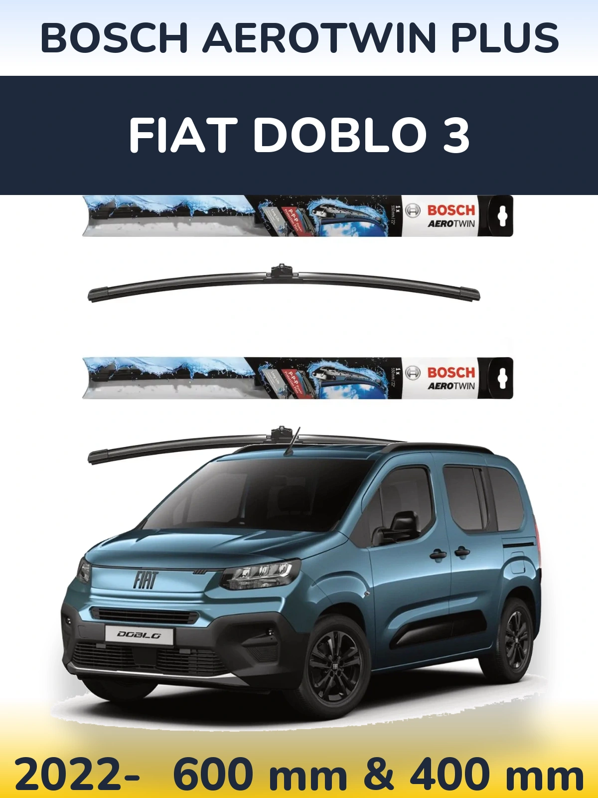 Sada předních stěračů BOSCH AeroTwin Plus 600 a 400 mm pro Fiat Doblo 3 2022-2026