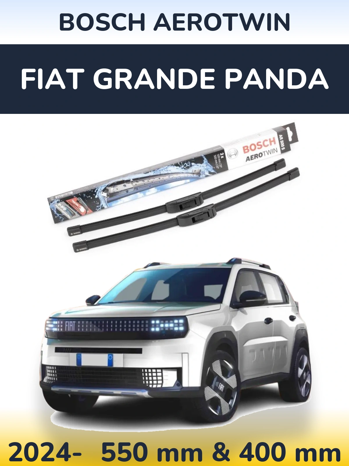 Комплект передніх щіток BOSCH AeroTwin 550 & 400 мм для Fiat Grande Panda 2024-2026