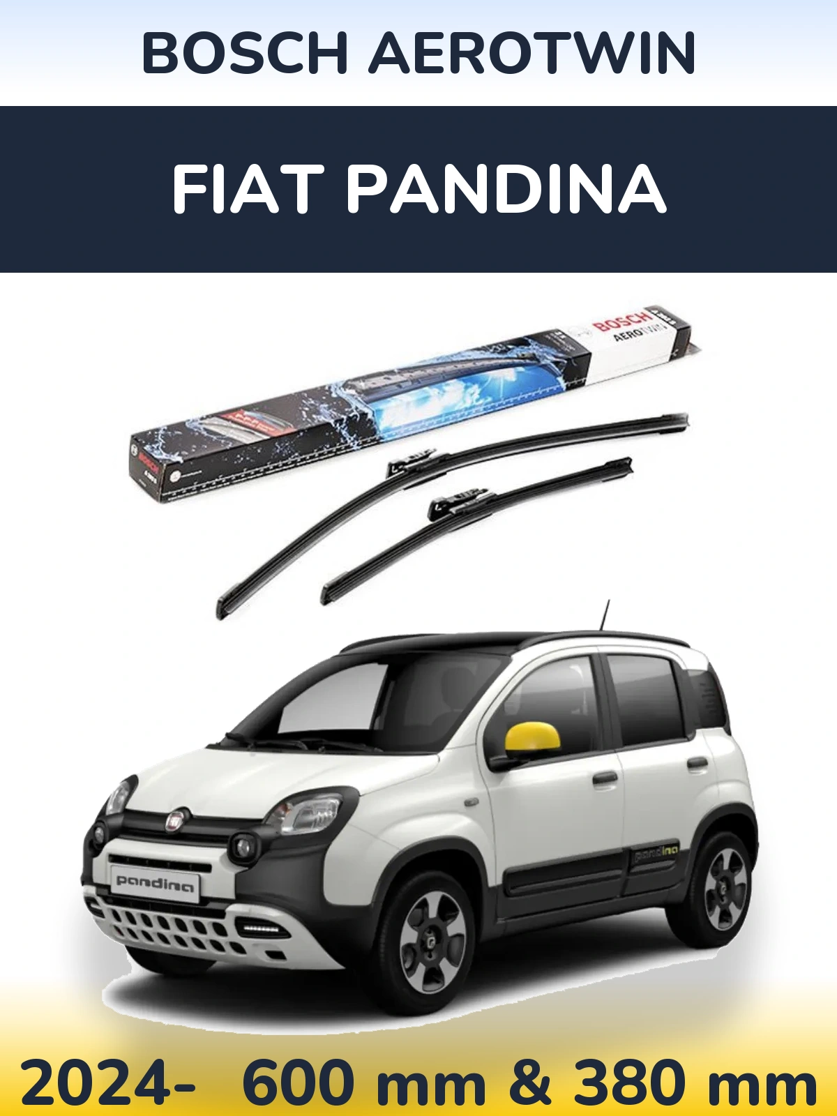Sada předních stěračů BOSCH AeroTwin 600 a 380 mm pro Fiat Pandina 2024-2026