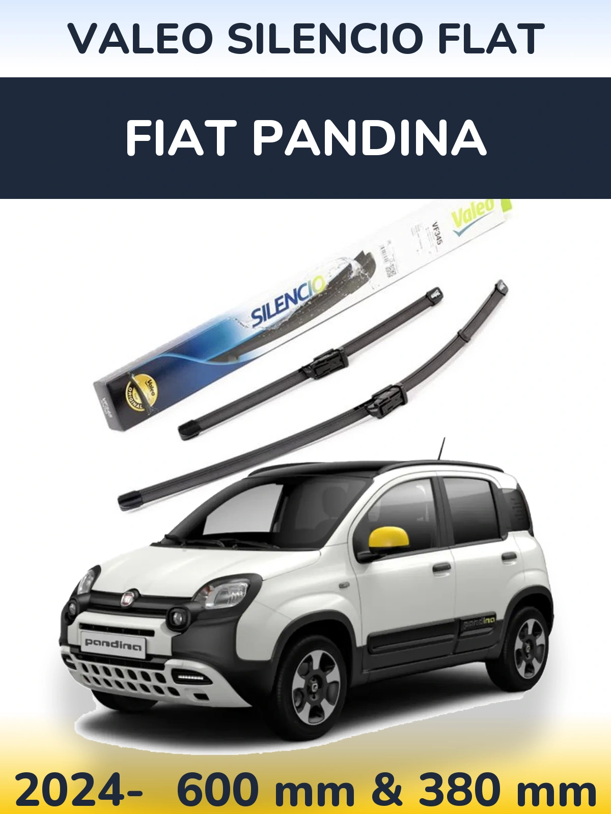 Sada předních stěračů Valeo Silencio Flat 600 a 380 mm pro Fiat Pandina 2024-2026
