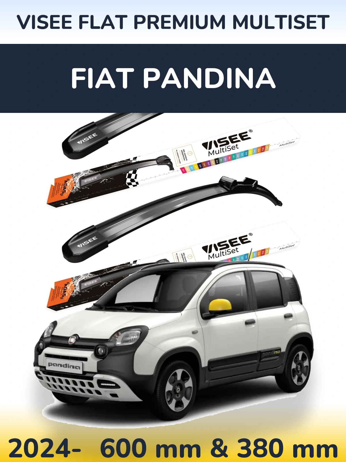 Sada předních stěračů VISEE FLAT PREMIUM MultiSet 600 a 380 mm pro Fiat Pandina 2024-2026