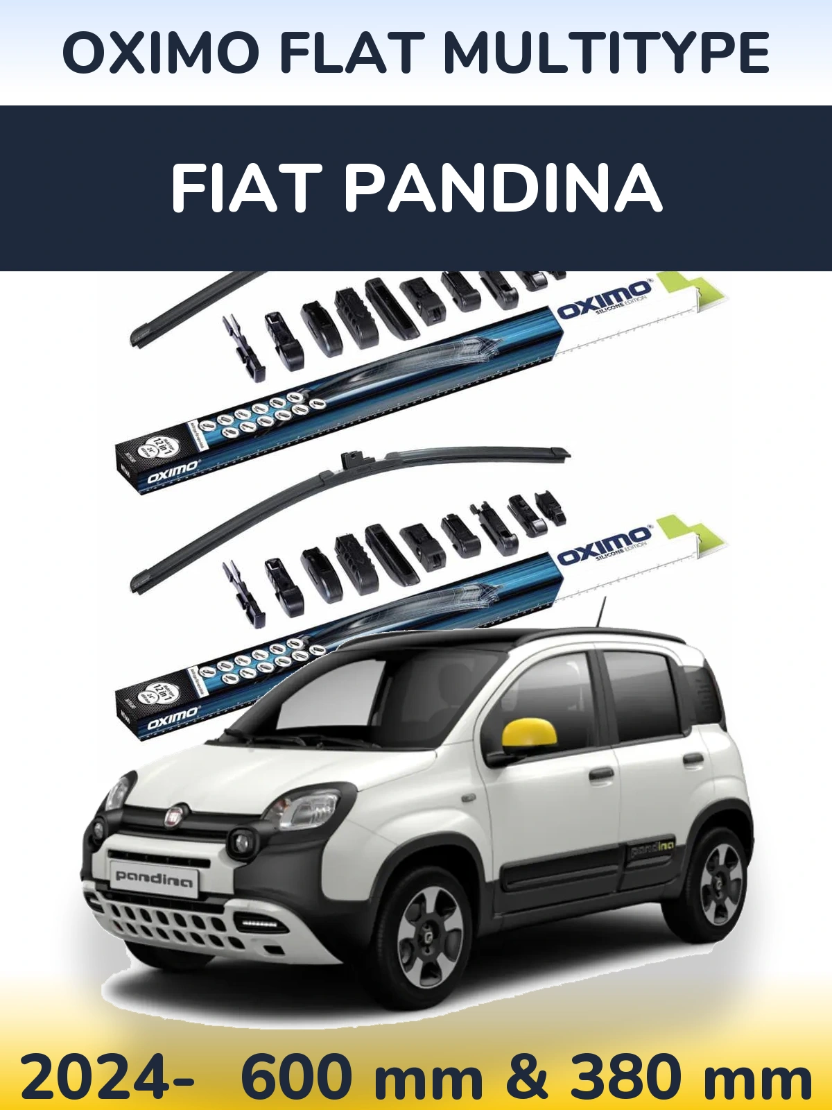 Sada předních stěračů Oximo Flat MultiType 600 a 380 mm pro Fiat Pandina 2024-2026