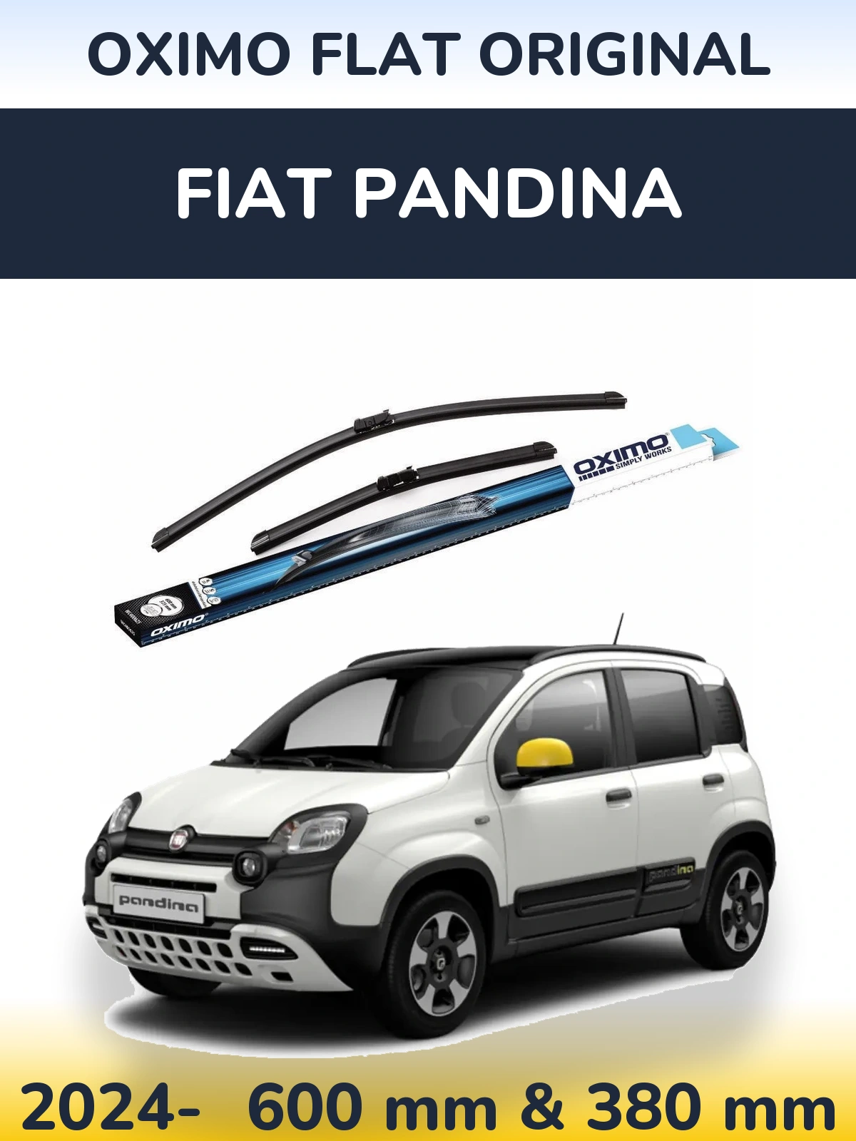 Sada předních stěračů Oximo Flat Original 600 a 380 mm pro Fiat Pandina 2024-2026