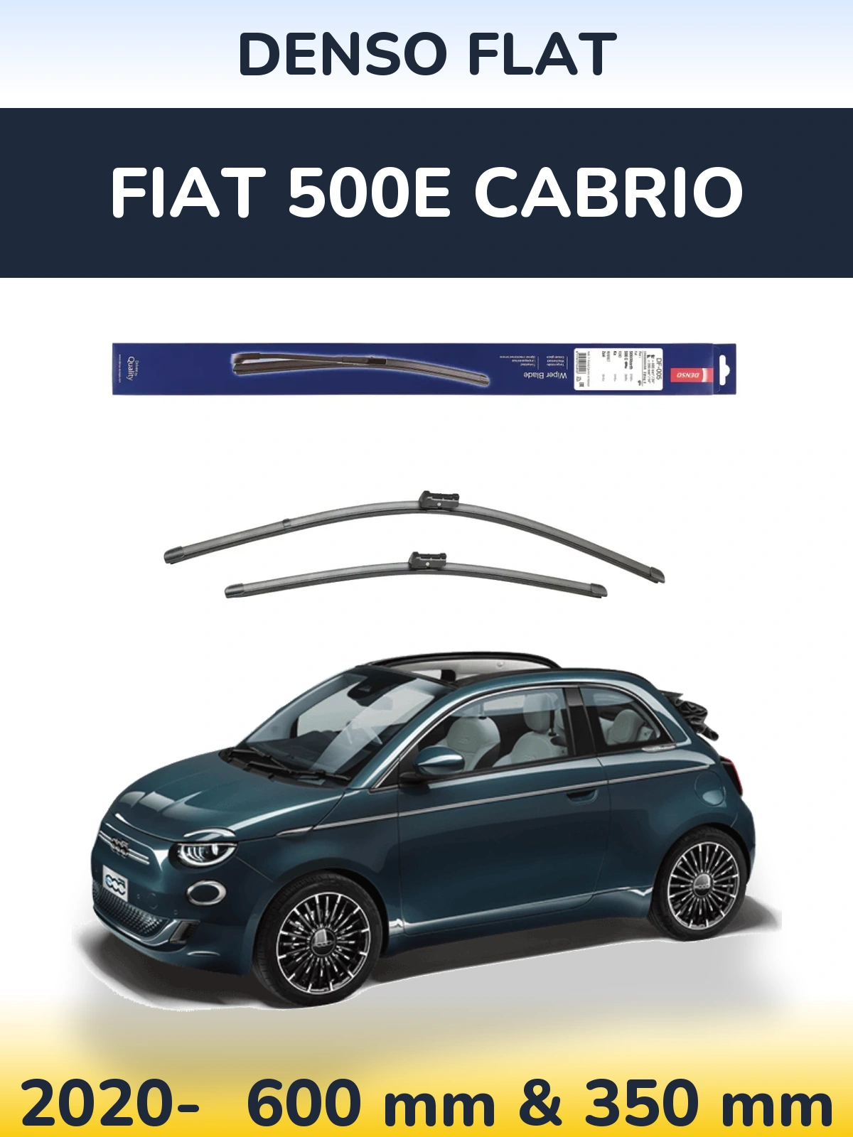 Sada předních stěračů Denso Flat 600 a 350 mm pro Fiat 500e Cabrio 2020-2026