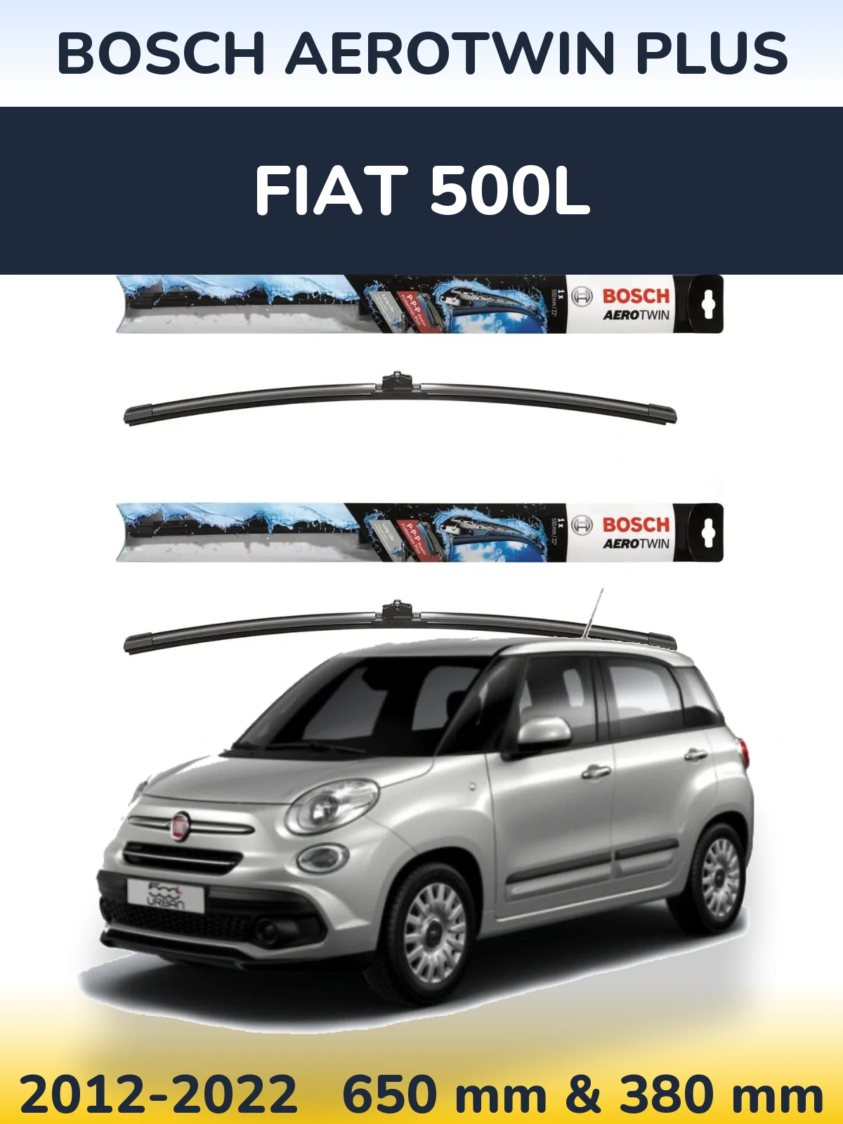Sada předních stěračů BOSCH AeroTwin Plus 650 a 380 mm pro Fiat 500L 2012-2022