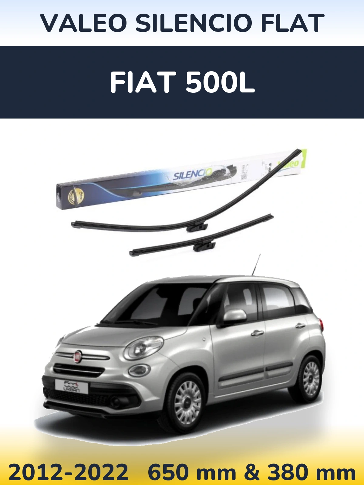 Sada předních stěračů Valeo Silencio Flat 650 a 380 mm pro Fiat 500L 2012-2022