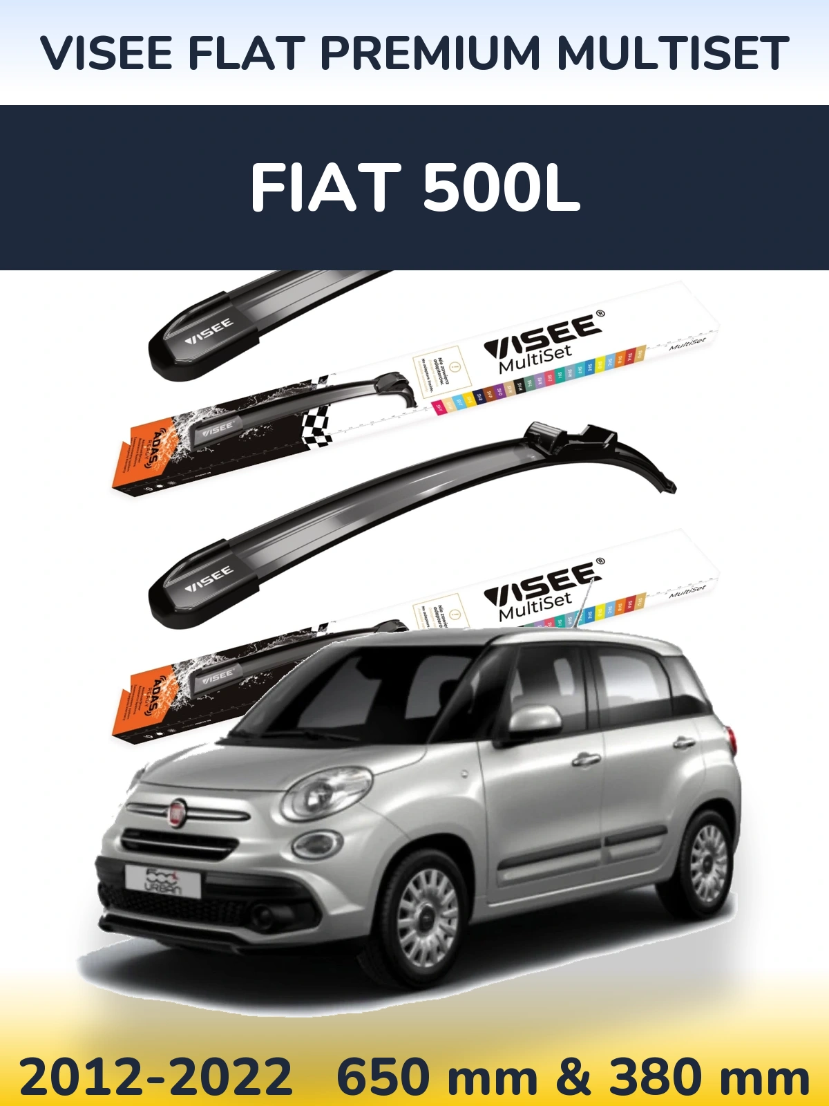 Sada předních stěračů VISEE FLAT PREMIUM MultiSet 650 a 380 mm pro Fiat 500L 2012-2022