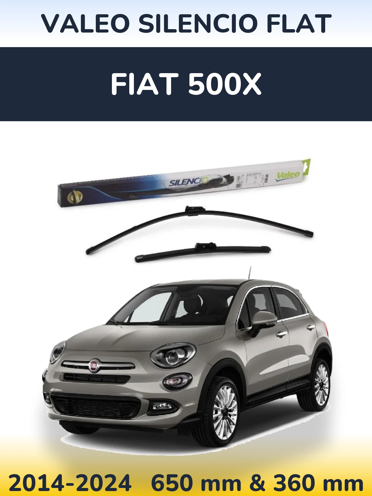 Sada předních stěračů Valeo Silencio Flat 650 a 350 mm pro Fiat 500X 2014-2024