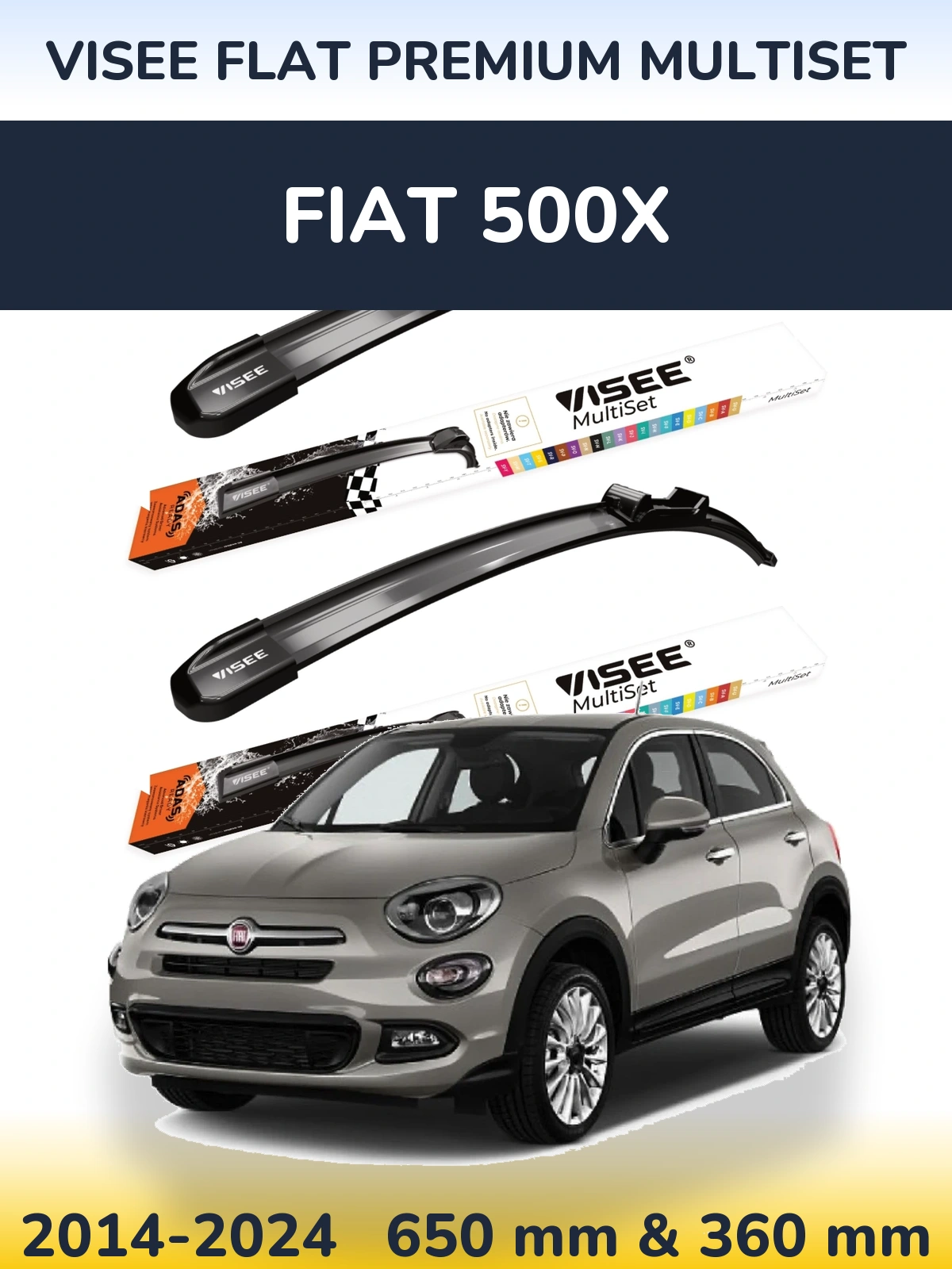 Sada předních stěračů VISEE FLAT PREMIUM MultiSet 650 a 350 mm pro Fiat 500X 2014-2024