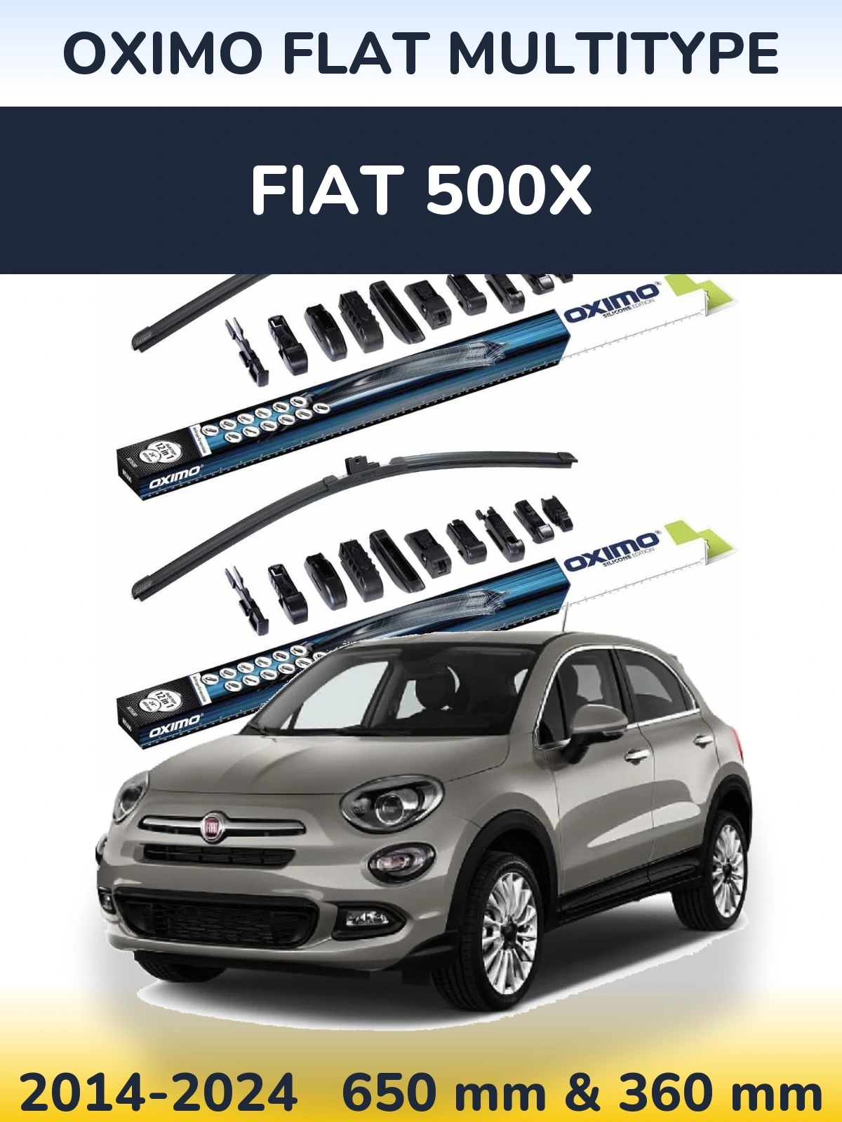 Комплект передніх щіток Oximo Flat MultiТипe 650 & 350 мм для Fiat 500X 2014-2024