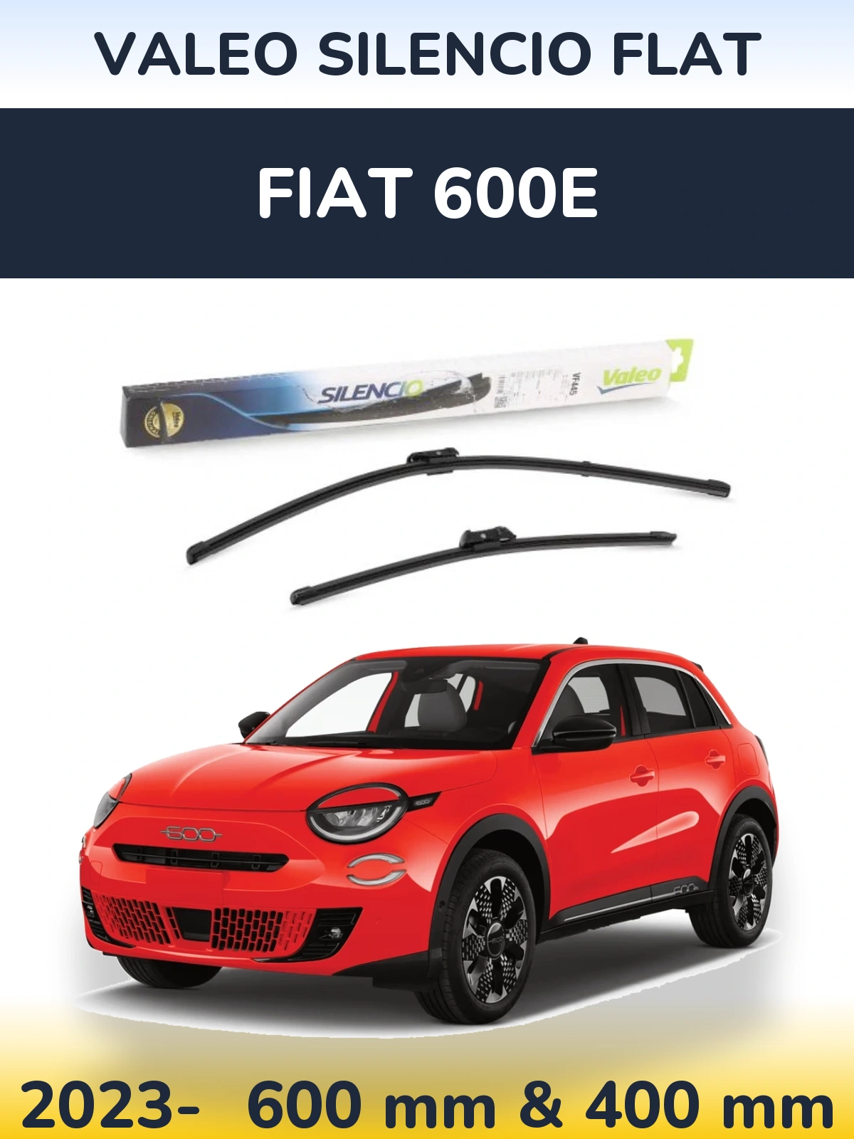 Sada předních stěračů Valeo Silencio Flat 600 a 400 mm pro Fiat 600e 2023-2026