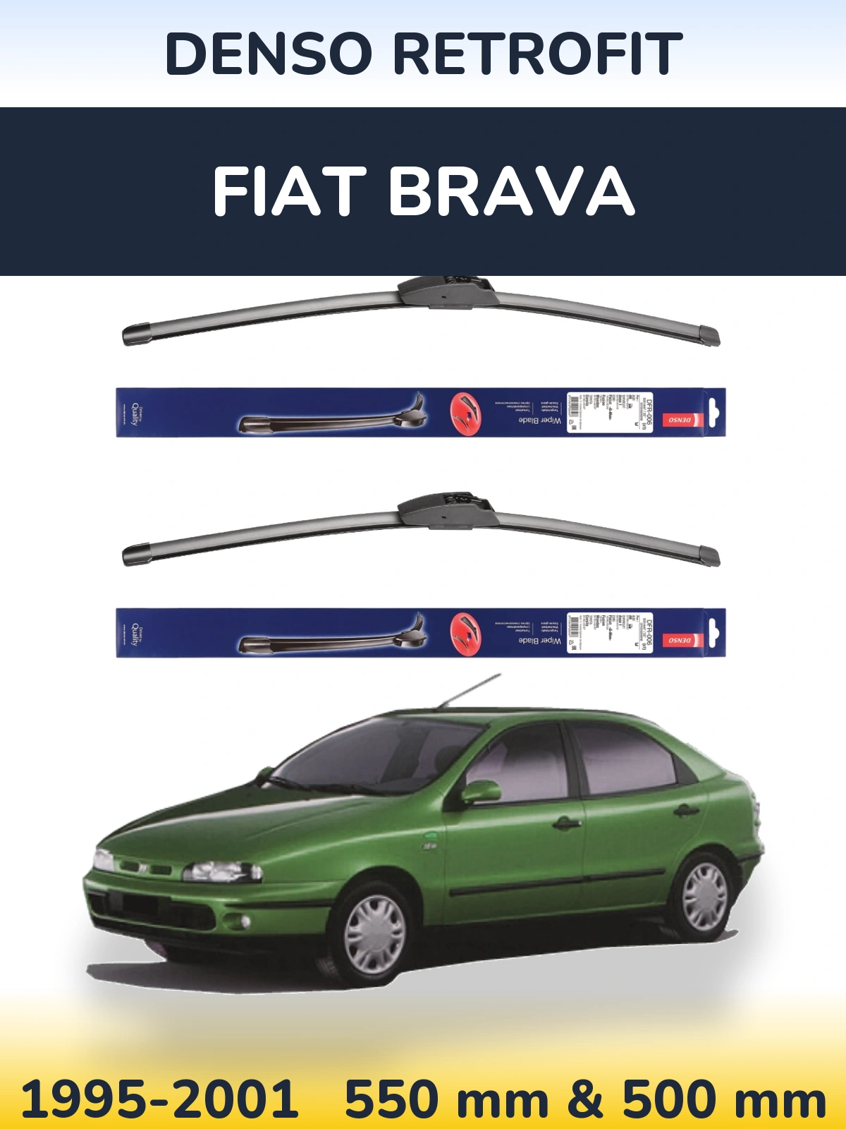 Sada předních stěračů Denso Retrofit 550 a 500 mm pro Fiat Brava 1995-2001