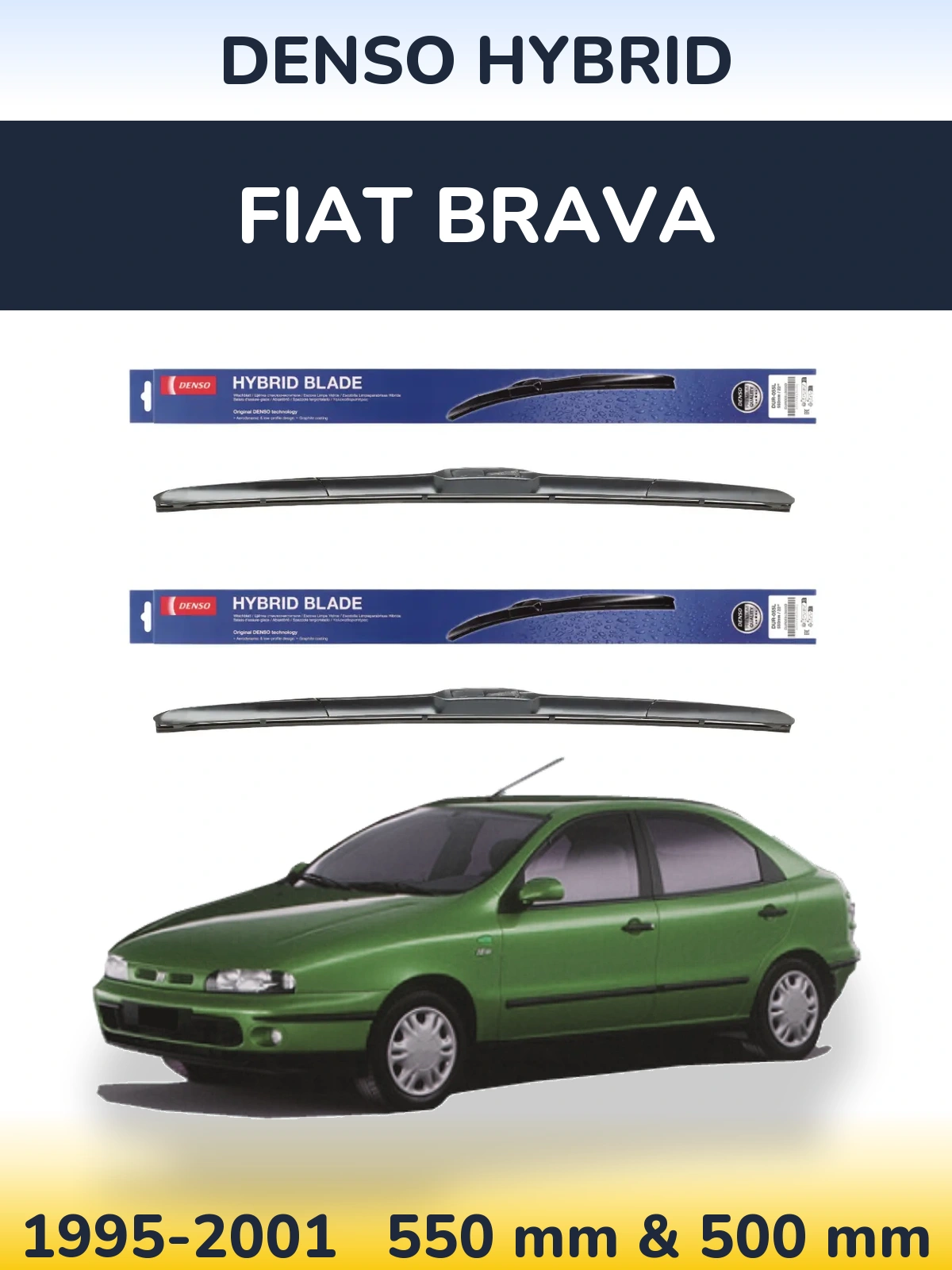 Sada předních stěračů Denso Hybrid 550 a 500 mm pro Fiat Brava 1995-2001