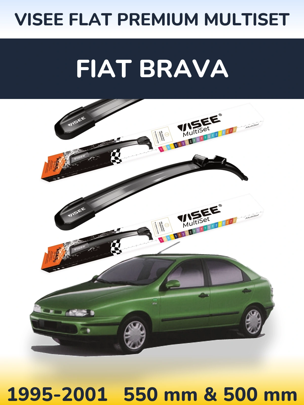 Sada předních stěračů VISEE FLAT PREMIUM MultiSet 550 a 500 mm pro Fiat Brava 1995-2001