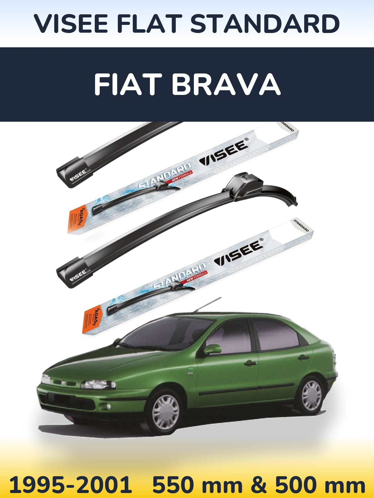Sada předních stěračů VISEE FLAT STANDARD 550 a 500 mm pro Fiat Brava 1995-2001