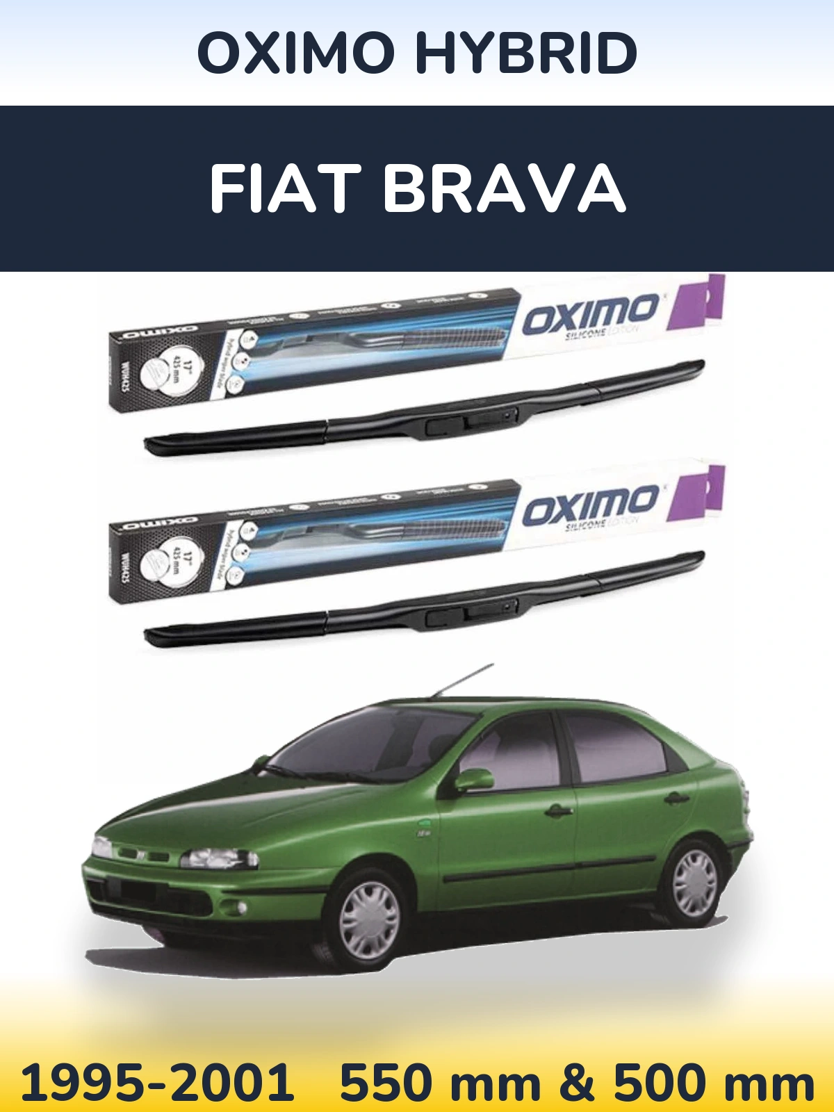 Sada předních stěračů Oximo Hybrid 550 a 500 mm pro Fiat Brava 1995-2001
