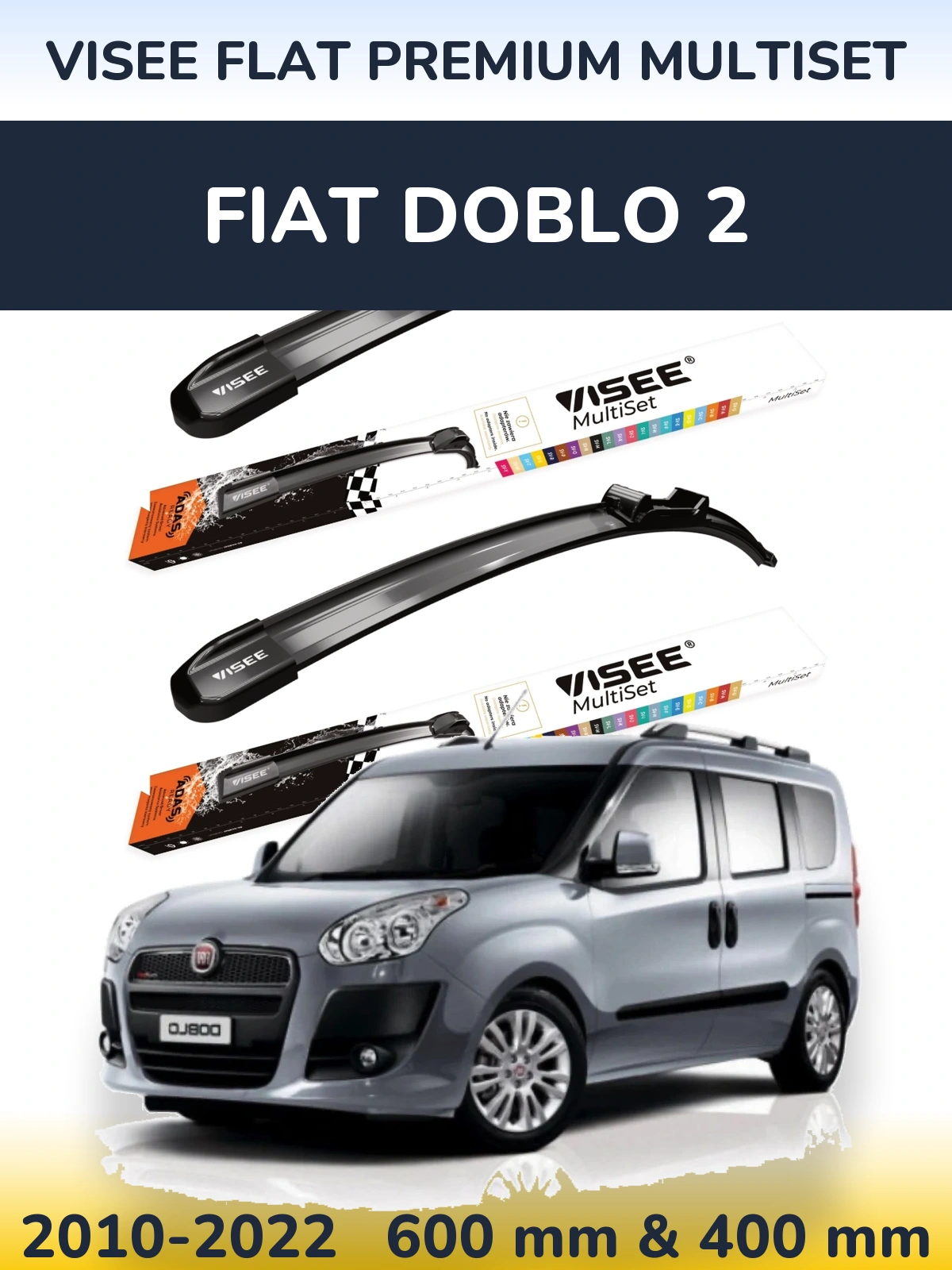 Sada předních stěračů VISEE FLAT PREMIUM MultiSet 600 a 400 mm pro Fiat Doblo 2 2010-2022