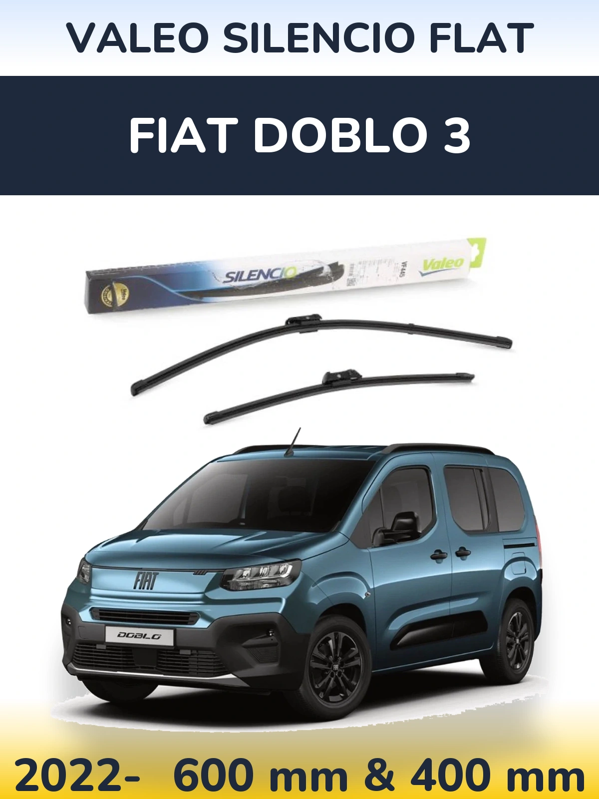 Sada předních stěračů Valeo Silencio Flat 600 a 400 mm pro Fiat Doblo 3 2022-2026